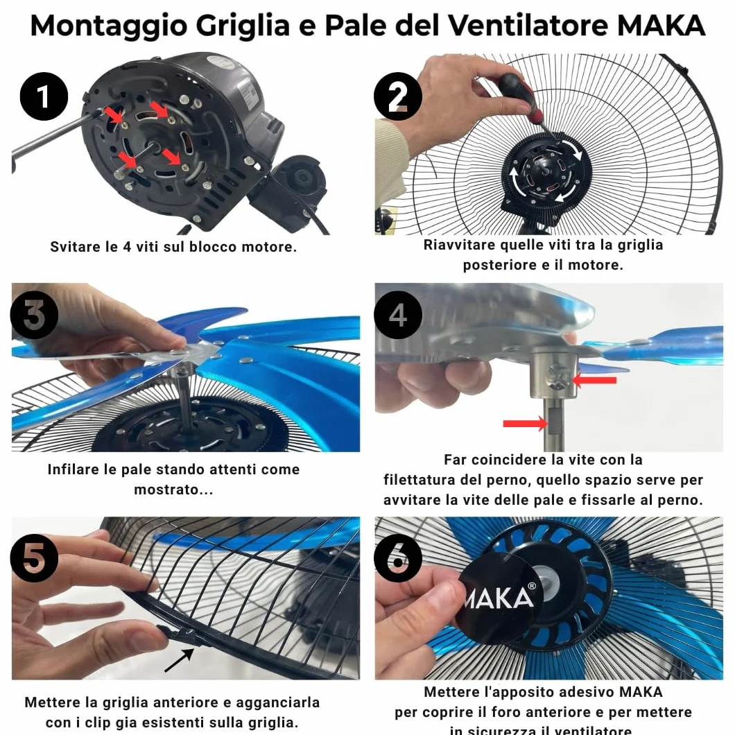 MAKA Ventilatore a Piantana Potente, Ventilatore Metallo 5 Pale, 75W, Basso Consumo, Oscillazione Orizzontale, Ventilatore da Terra Industriale Diametro 50cm, Regolabile Altezza Max 130 cm 3 Velocità
