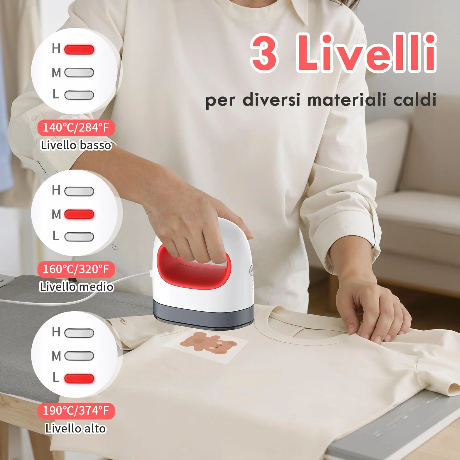 Comius Sharp Mini Pressa a Caldo, Pressa a Caldo Portatile con 3 Livelli di Temperatura, Macchina per Trasferimento Termico per Magliette, Vestiti, Borse, Cappelli (Rosso)