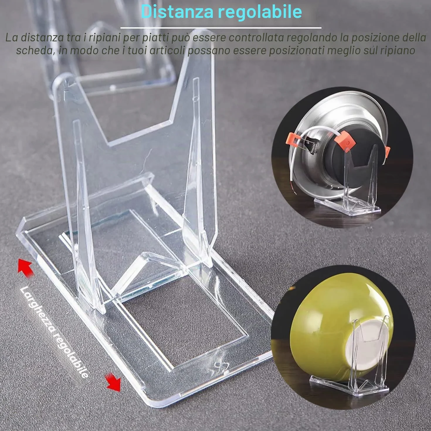 12 Pezzi Porta Piatti da Esposizione Supporto per Espositore Trasparente Regolabile Cavalletti di Plastica Trasparente Portapiatti In Acrilico per Display Piatti Piani, Foto, Segnaposti