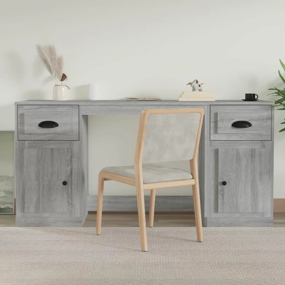 Scrivania portaoggetti grigio Sonoma, in legno Sonoma, 154,5 x 50 x 75 cm, tavolo da ufficio con armadio, scaffale, cassetto per raccoglitori e documenti sul posto di lavoro