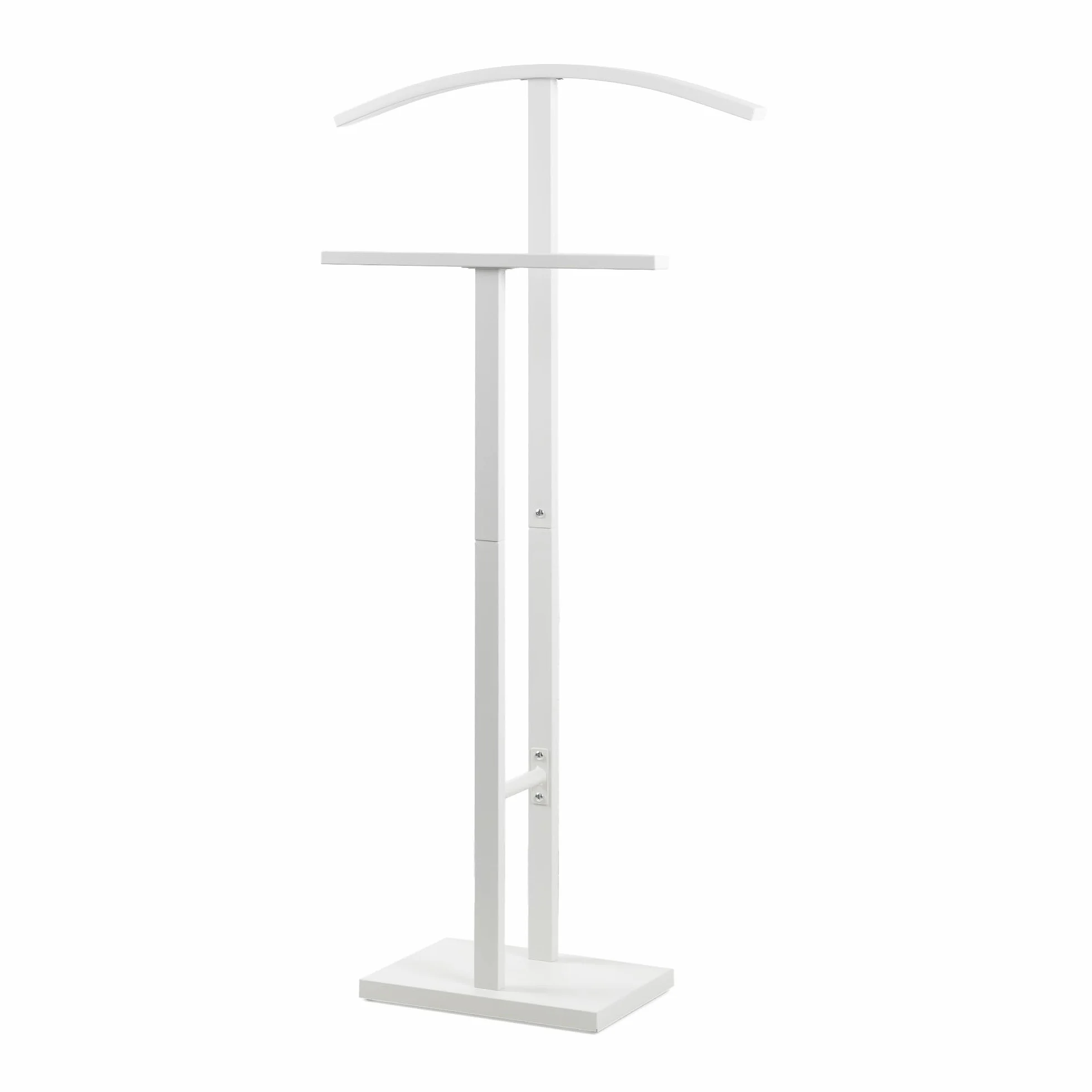 Servo Muto Mod. ADAK - Colore Bianco Opaco - Con Appendiabiti Superiore e Barra per Pantaloni - 52 x 18 x 100 cm - Acciaio con Base in Cemento - Appendiabiti per Camera da Letto