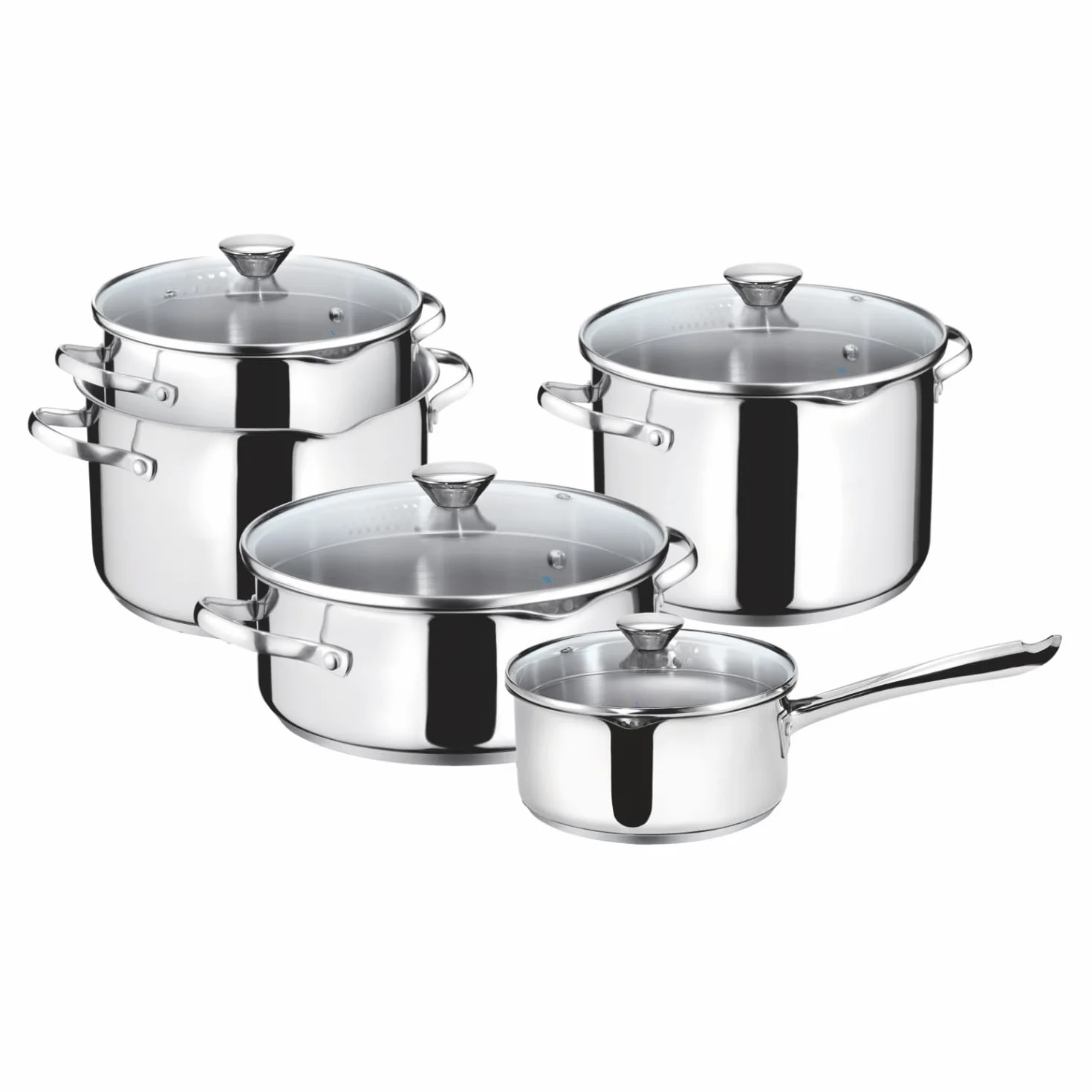 Lagostina Smart Set di Pentole Induzione, Gas e Forno in Acciaio Inox 18/10, 9 Pezzi, Fondo Lagoseal Plus Triplo Strato, Batteria di Pentole con 4 Casseruole, Pentola 2 Maniglie, 4 Coperchi