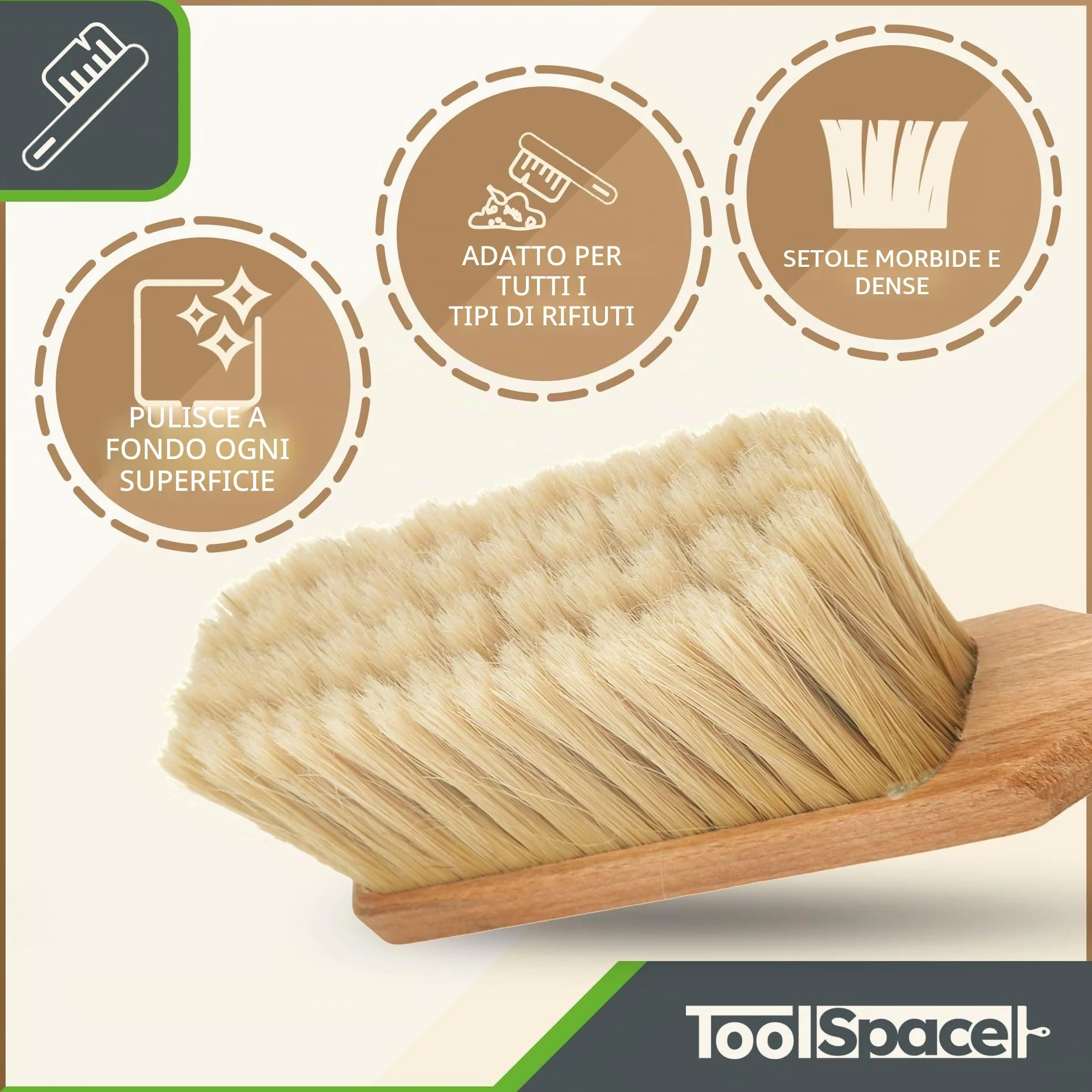 ToolSpace Spazzola in Legno per Sabbia 32 cm - Scopino con Manico Lungo per Camino Carbone Brace Barbecue