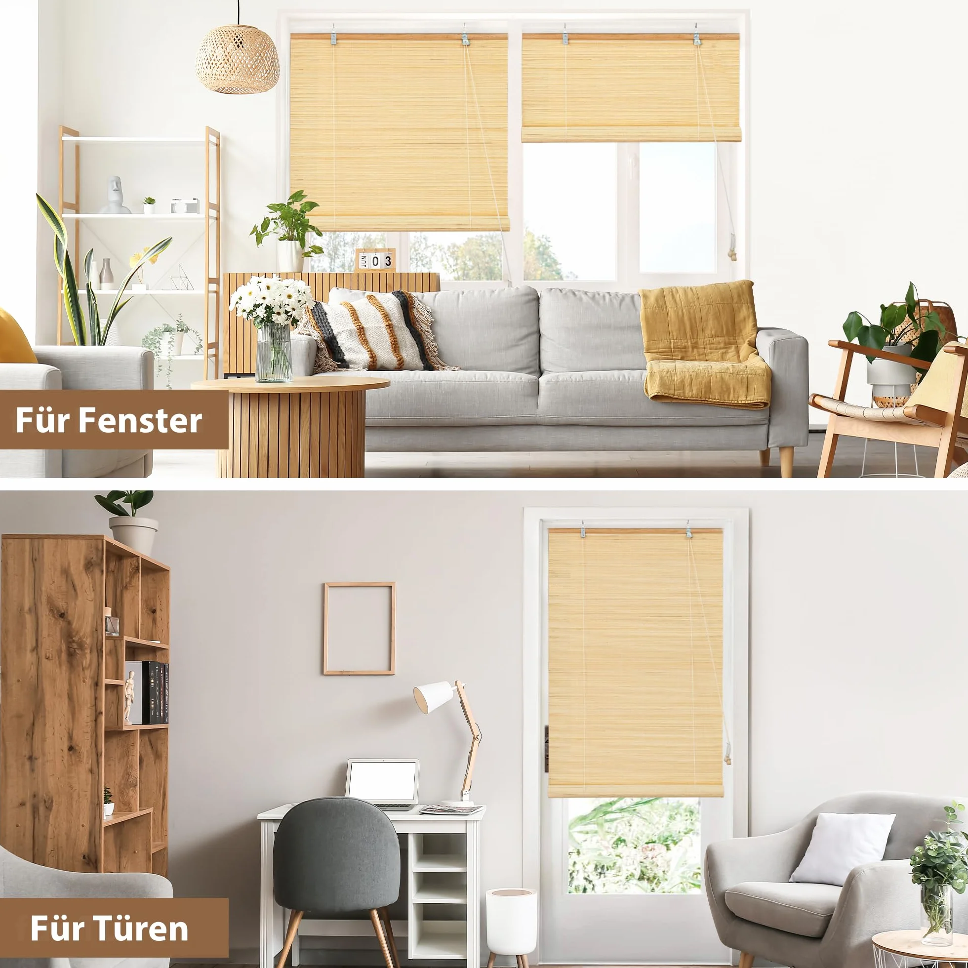 Victoria M. Tenda a Rullo in Bambù per Interni, Protezione Solare, 90 x 130 cm, Colore Natura
