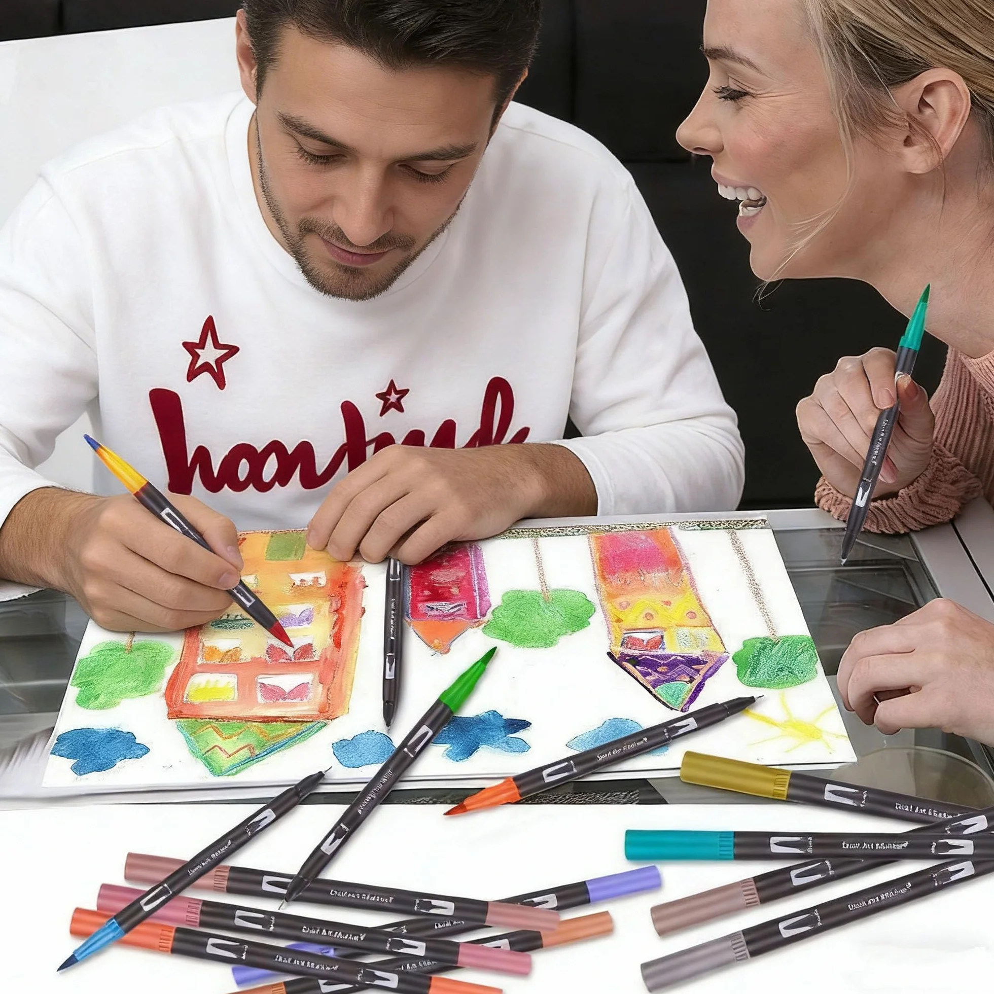 Brush Pen Lettering Pennarelli a Doppia Punta Artistici per Calligrafia