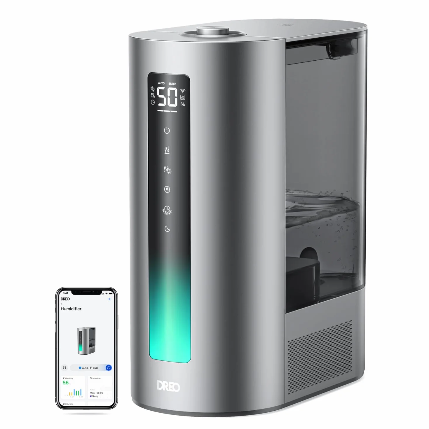 Dreo 6L umidificatore per camera da letto, intelligente per grandi ambienti, bruma calda/fredda, per piante e bambini, riempimento superiore, 60 ore autonomia, silenzioso, timer, Google/Alexa, HM713S