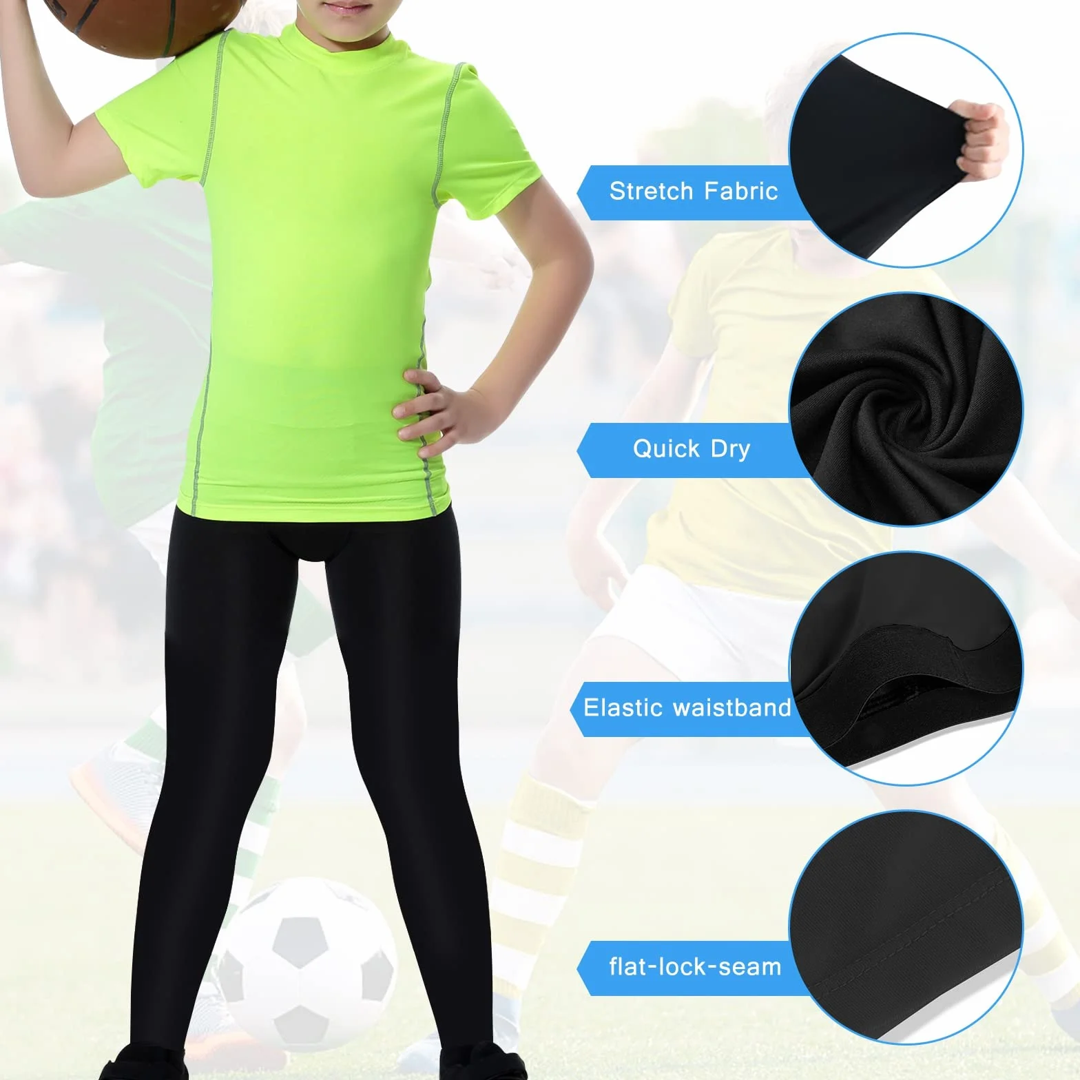 Bambini Giovani Ragazzi Pantaloni a Compressione Leggings Pantaloncini Sportivi Intimo Sportivo per la Corsa Basket Monopiede Tights