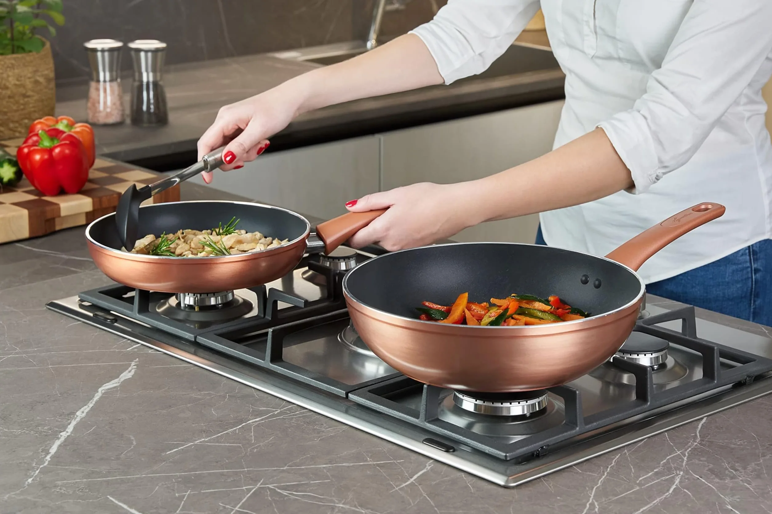 Lagostina Ramata Set Padelle Antiaderenti in Alluminio 20/24/28 cm 3 Pezzi Effetto Rame Gas Forno