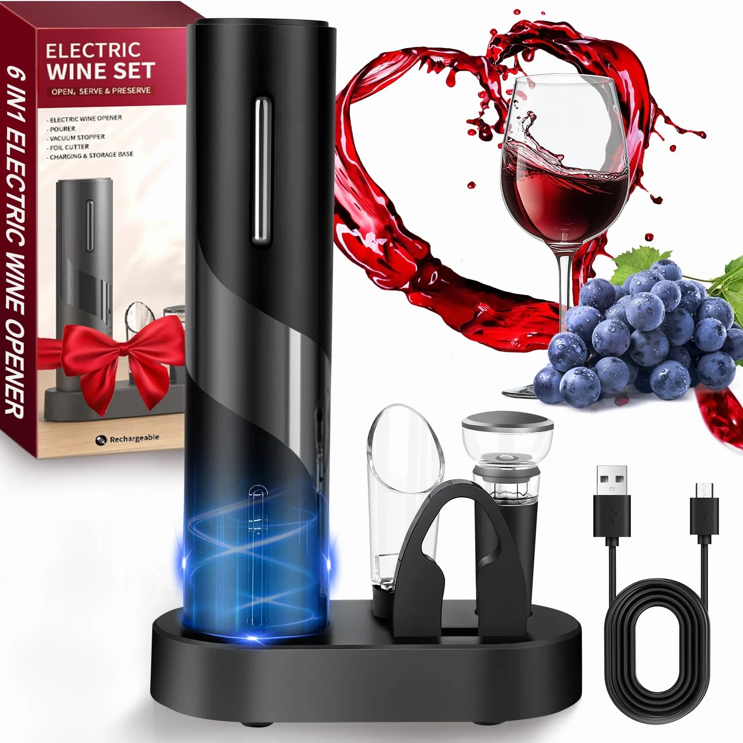 Hotec Cavatappi Elettrico Apribottiglie Vino Automatico con Tagliacapsule