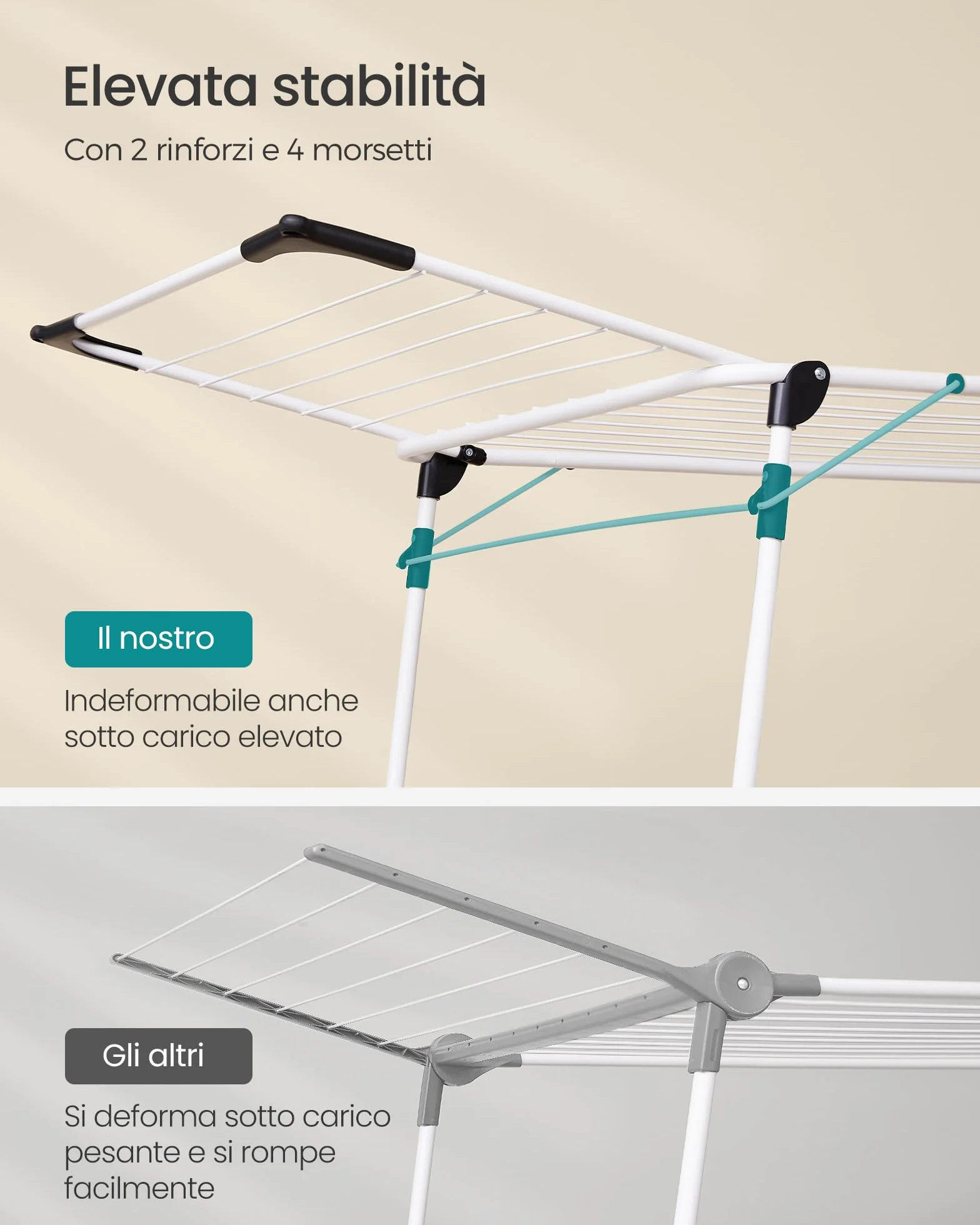 SONGMICS Stendibiancheria metale 56,5 x 173 x 96,5 cm con supporto per calze
