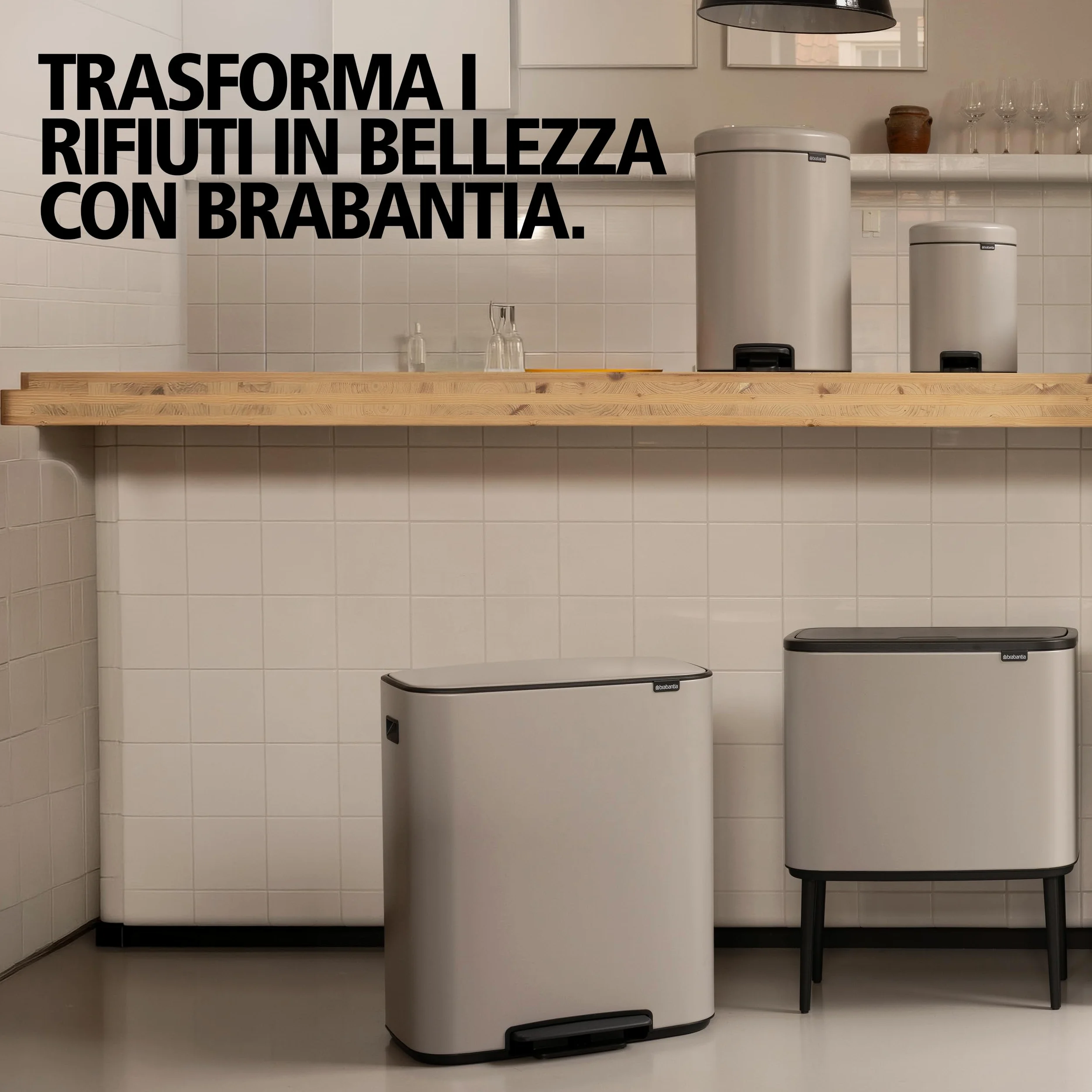 Brabantia Pattumiera Bo a Pedale 2x30 L – Cestino con due secchi spazzatura interni da 30L (Soft Grey) Secchio spazzatura grande da cucina – Coperchio Soft Closing