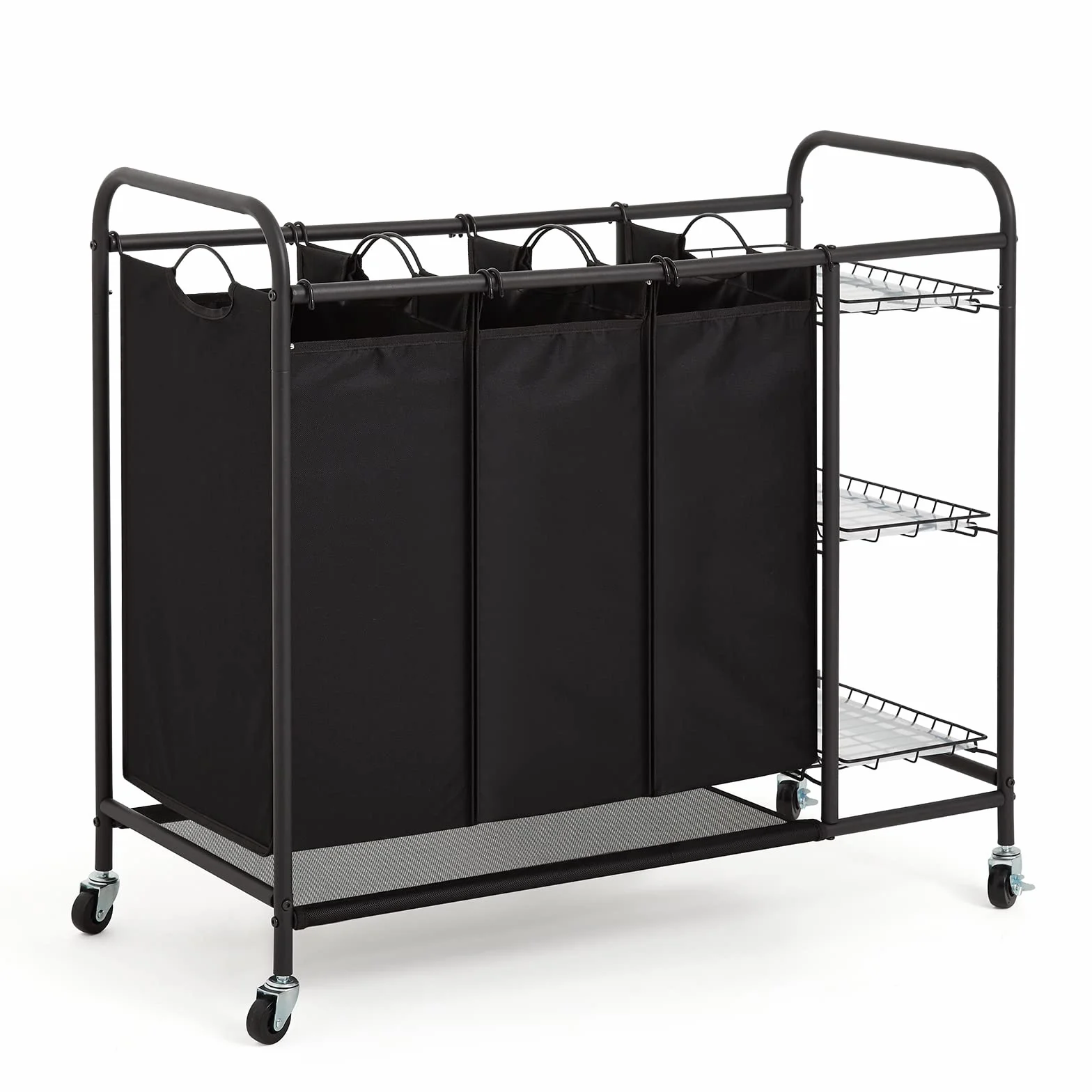 Meerveil Carrello Porta Biancheria con 3 Sacchi Rimovibili, Ceste per Bucato con Rotelle Universali