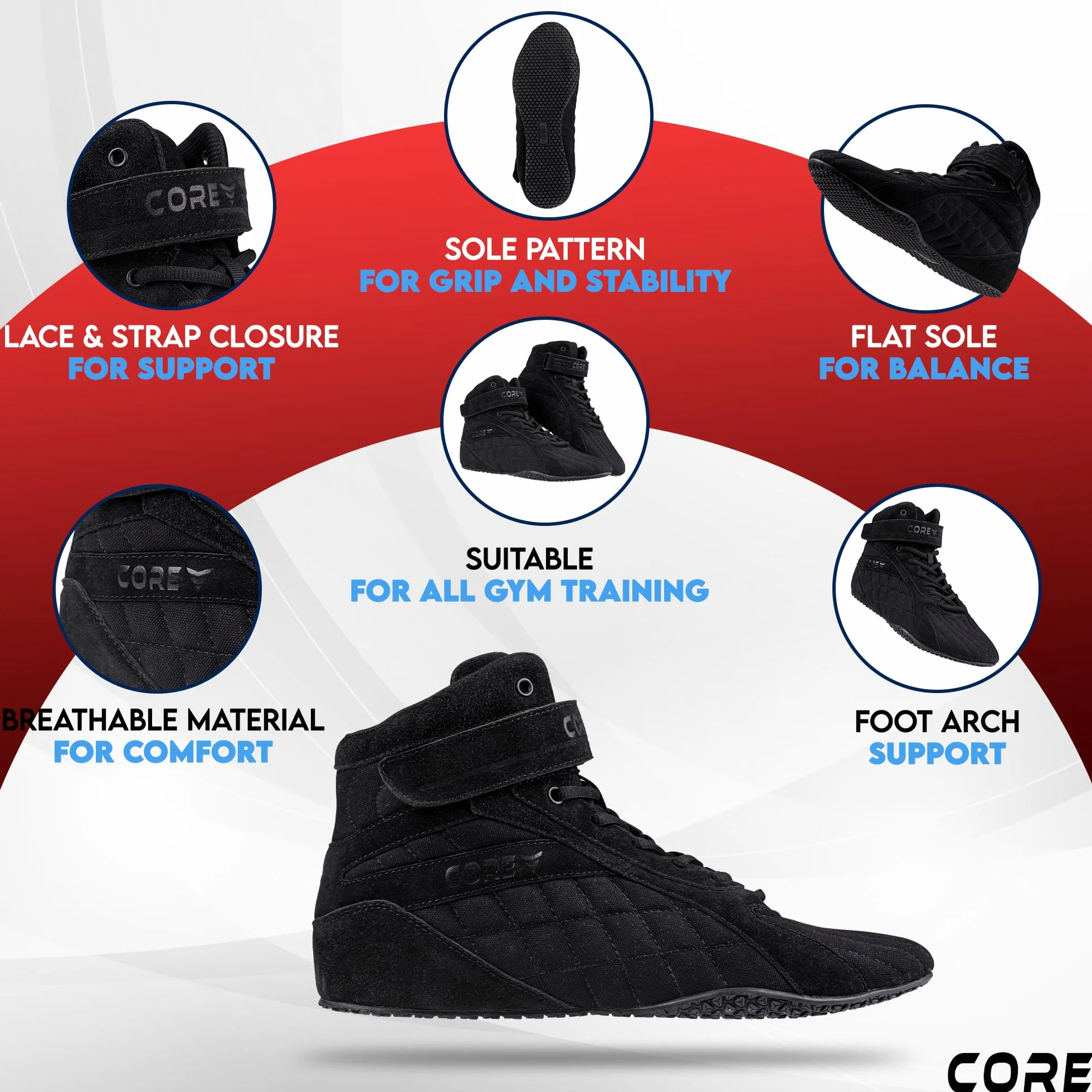 Nordcore Scarpe Bodybuilding Palestra Uomo Donna Sollevamento Pesi Powerlifting Deadlifting Squat Suola Piatta Antiscivolo Supporto Arco Plantare