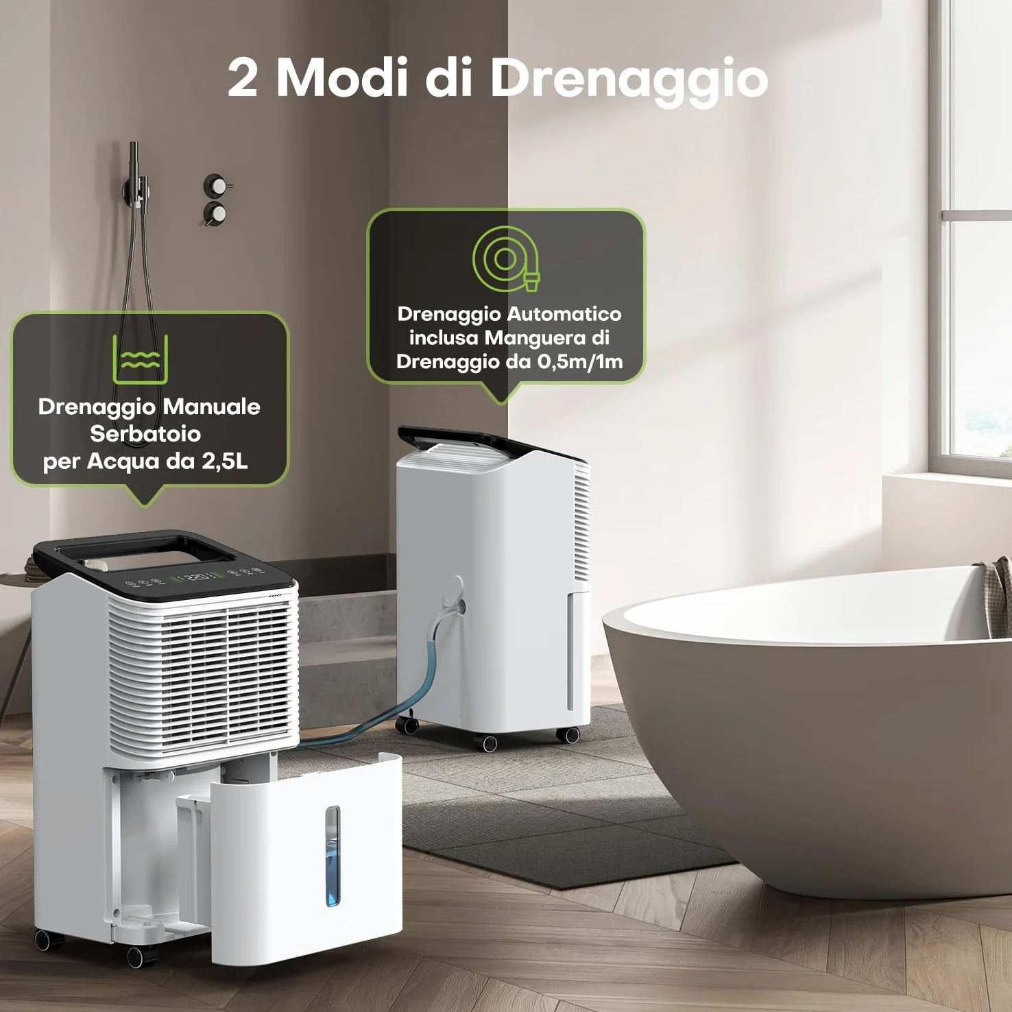 Deumidificatore 16L/giorno, Deumidificatore Casa Silenzioso, Controllo Centrale Intelligente, Modalità AUTO, Indicatore di Umidità, Timer 24H, Deumidificatores Portatile, Più Potente