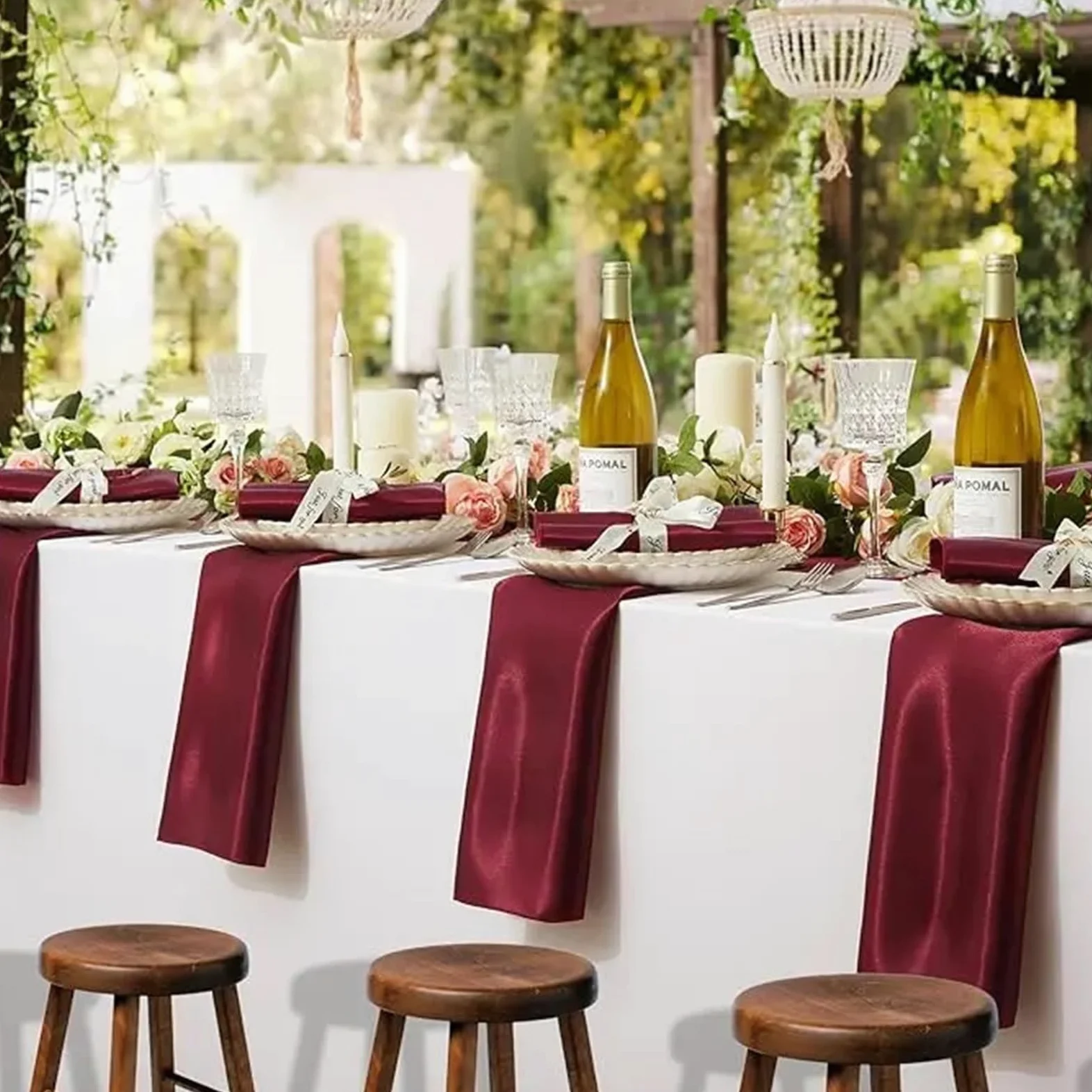 Kitchen Tovaglioli Stoffa 60 Pack 30X30cm Wine Red Satin Table Napkins Soft Smooth Cloth Silky For Restaurant Party Decoration