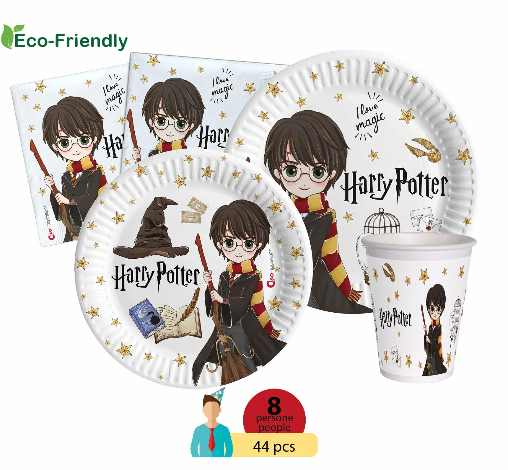 Harry Potter Kit Party Tavola 44 Pezzi Piatti Bicchieri Tovaglioli Carta Compostabile