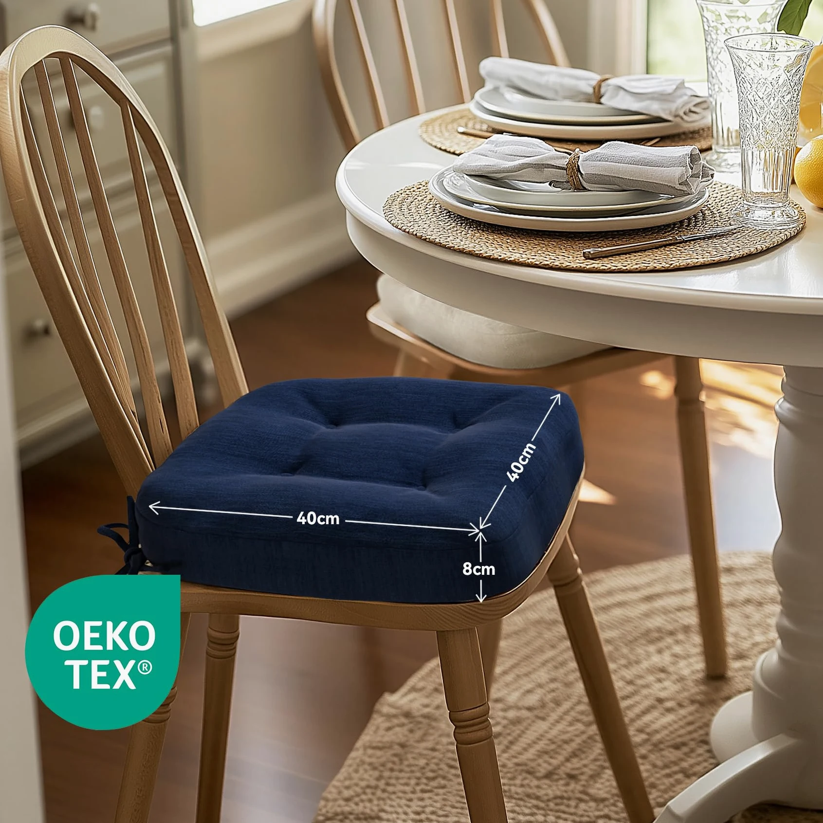 Codi Set di 6 cuscini per sedie da 40 x 40 x 8 cm, spessi, comodi cuscini per sedia con fodera resistente all'acqua, lavabili, antiscivolo, per sedie da esterno e giardino, colore blu navy
