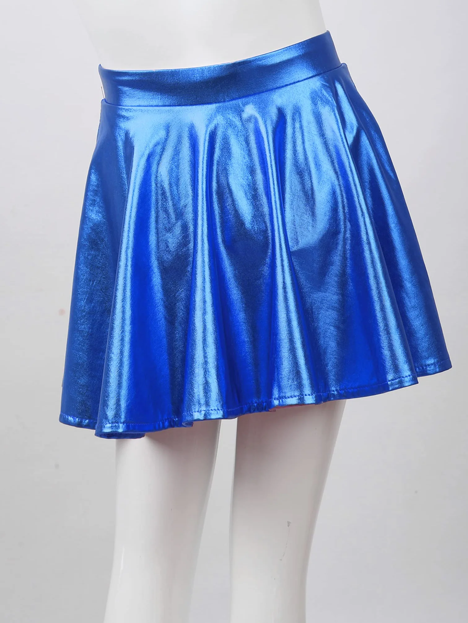 Bambine Ragazze Gonna Ballo Danza Aline Mini Pieghettata Svasata Metallo Lucido