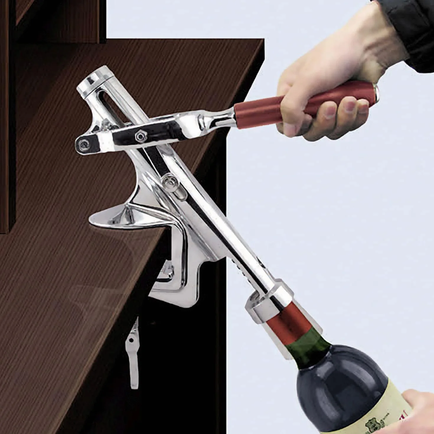 Westmark Macchina cavatappi con montaggio su tavolo, per cucine professionali, lunghezza: ca. 28 cm, zinco pressofuso/acciaio inox/plastica, Sieger Profi, argento/marrone, 60382260