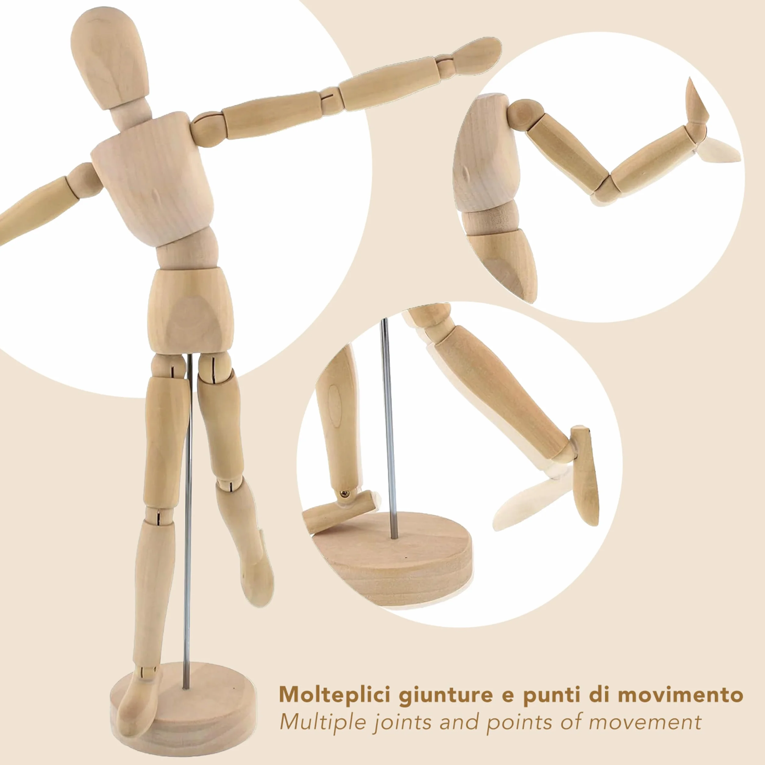 IPEA Manichino in Legno da Disegno 30 cm Snodabile Flessibile Figura con Base