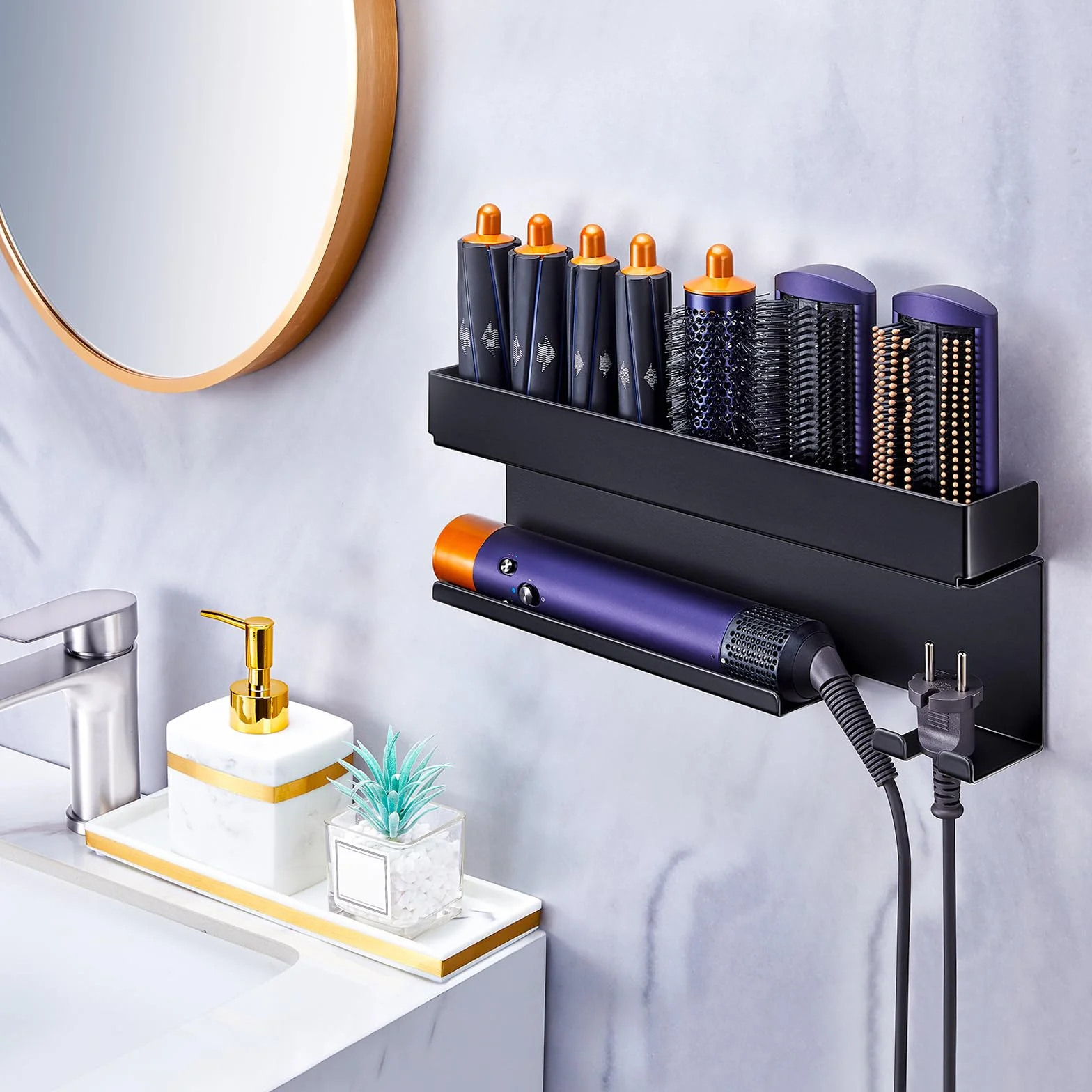 Supporto Phon Da Parete, Lo Stent Asciugacapelli È Adatto Per Gli Accessori Styler Curling Device, Supporto Autoadesivo Per Asciugacapelli, Porta Phon Bagno (Nero)