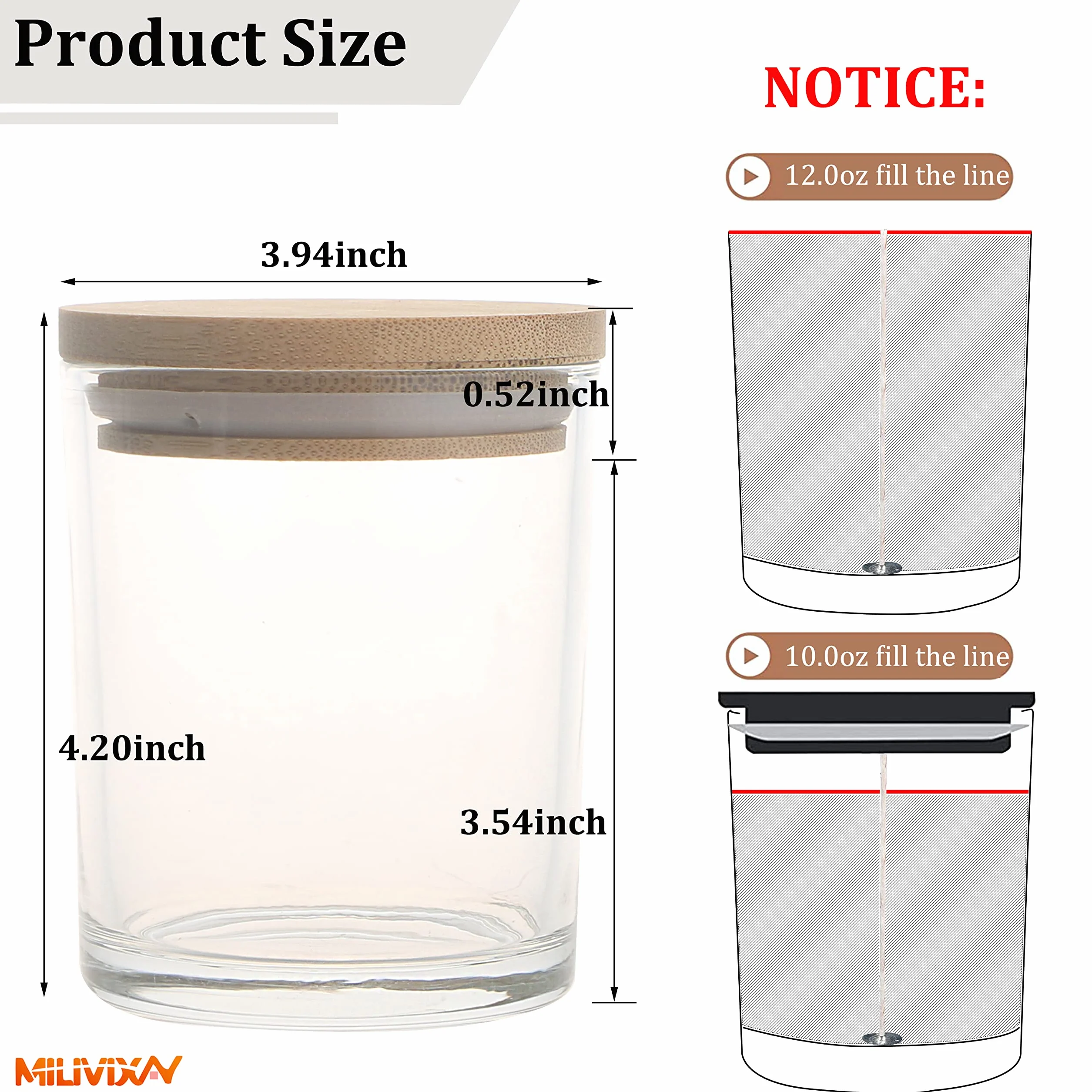 12 barattoli per candele in vetro trasparente 355 ml con coperchio contenitori spezie