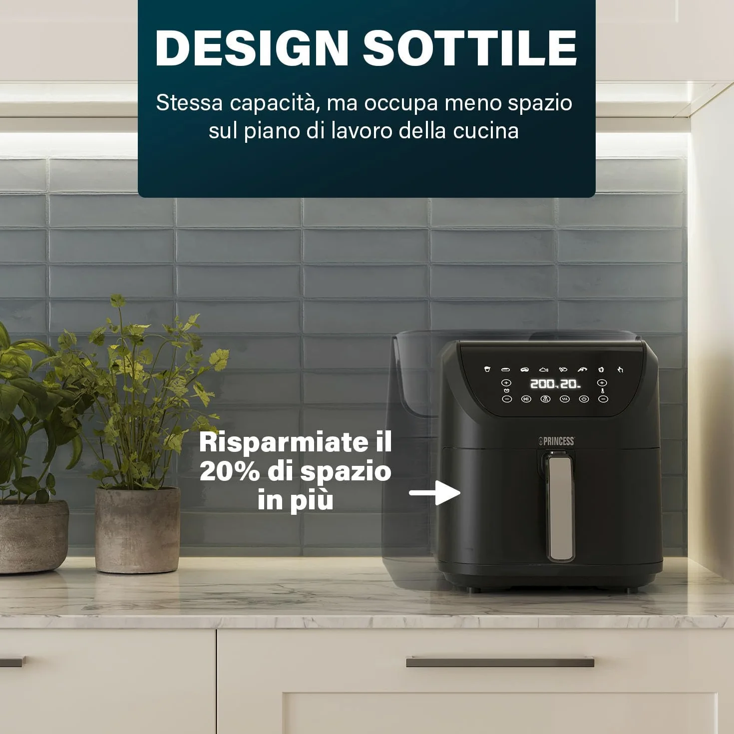 Princess Friggitrice senza olio SlimFry - Design salvaspazio - Senza BPA - 8 L - 8 programmi - Temperatura e timer regolabili - 2 000 W - 182256