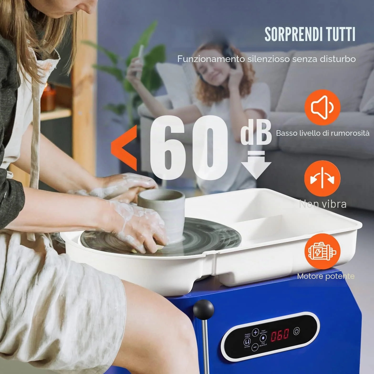 VEVOR Tornio per Ceramica Argilla 450W 28 cm 60-300 giri/min con Pedale Controllo LCD