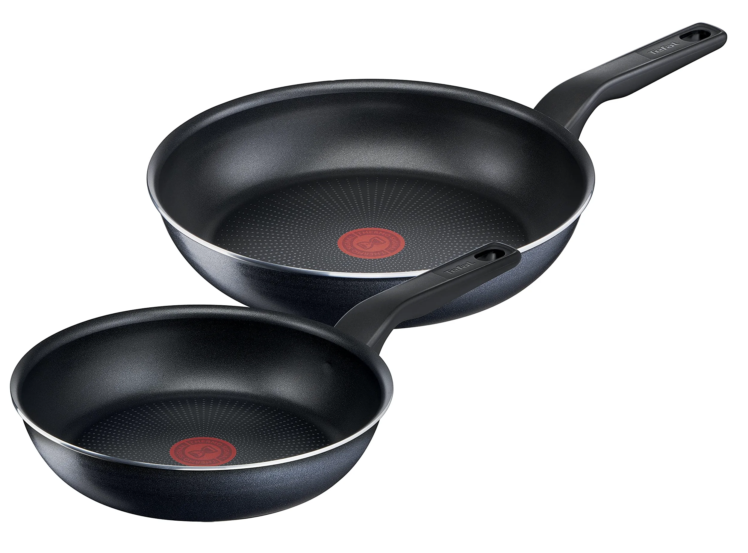Tefal XL Force C38590 - Set di 2 padelle da 24 e 28 cm, con rivestimento antiaderente, indicatore di temperatura, indicatore di temperatura, diffusore base, colore nero