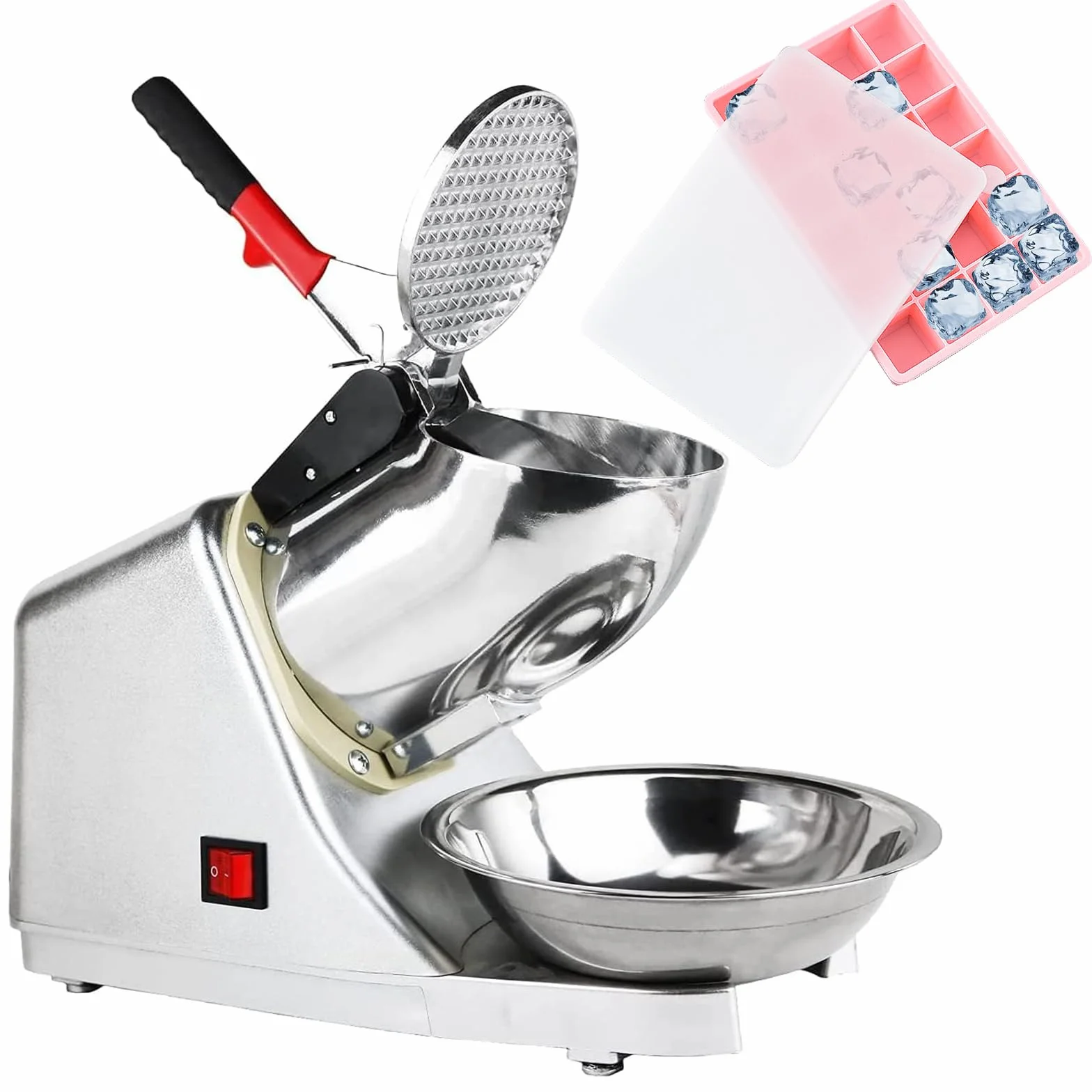 Tosucs Tritaghiaccio Elettrico 300W, 80 kg/h Elettrico Macchina del Ghiaccio con Ciotola,Tritaghiaccio a Doppia Lama, Acciaio Inossidabile,per Uso Domestico e Commerciale(Bianco Argento)
