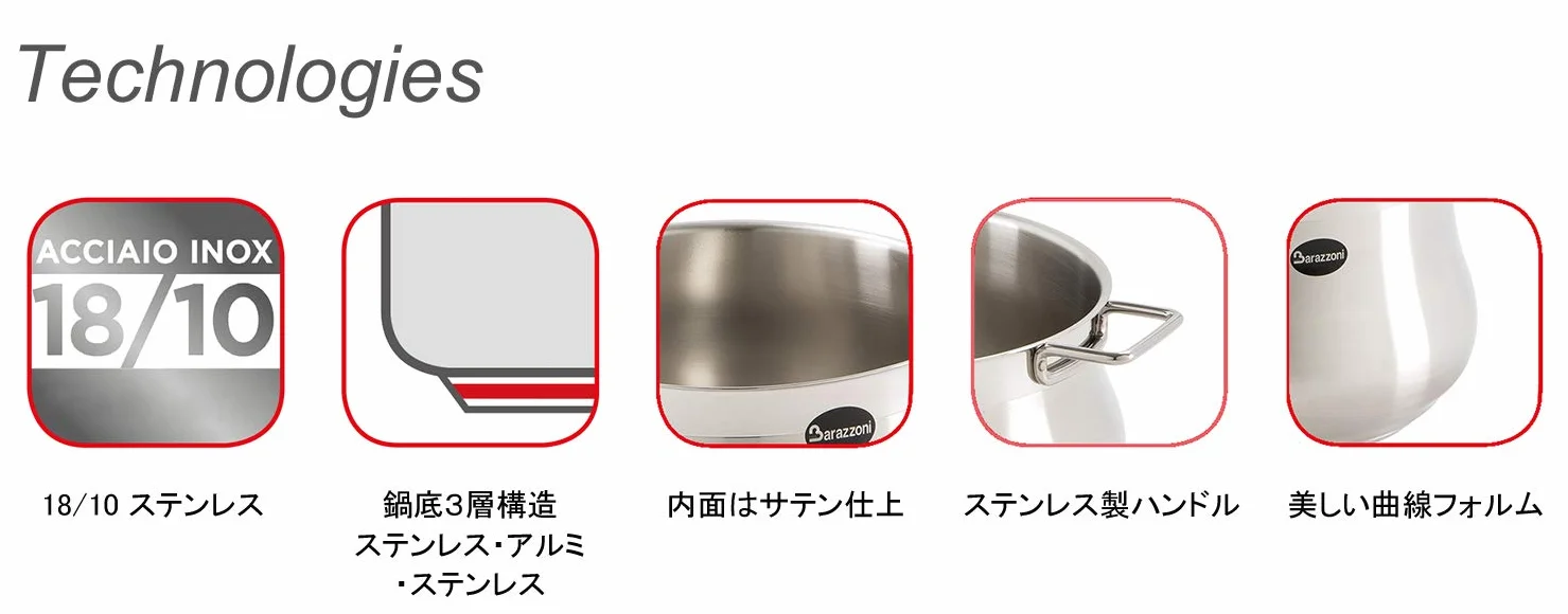 Barazzoni Tummy Casseruola due maniglie, Acciaio inox 18/10, Diametro cm 14, Litri 1,5. Made in Italy.