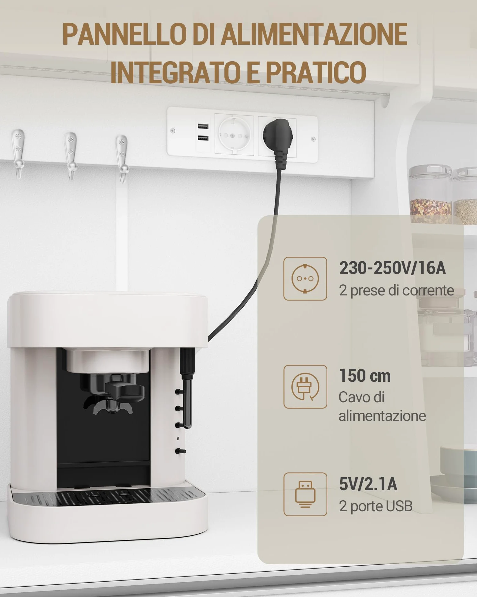 Hzuaneri Credenza cucina, mobile buffet, armadio domestico con multipresa e striscia luminosa a LED, piano di lavoro e 2 cassetti, ripiani regolabili, cucina, soggiorno, 40x100x180cm, Bianco