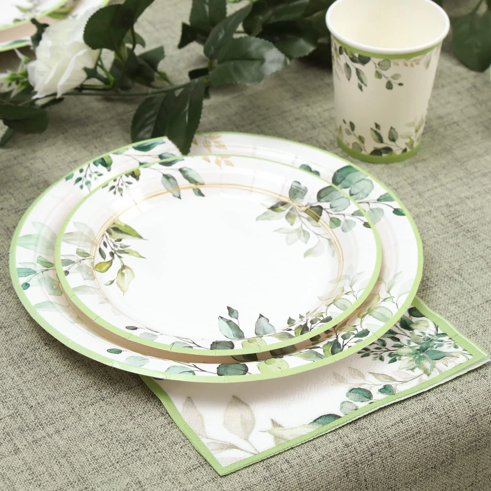 Zestaw stoviglie verde salvia 96 pezzi piatti carta eleganti per feste compleanno matrimonio 24 ospiti
