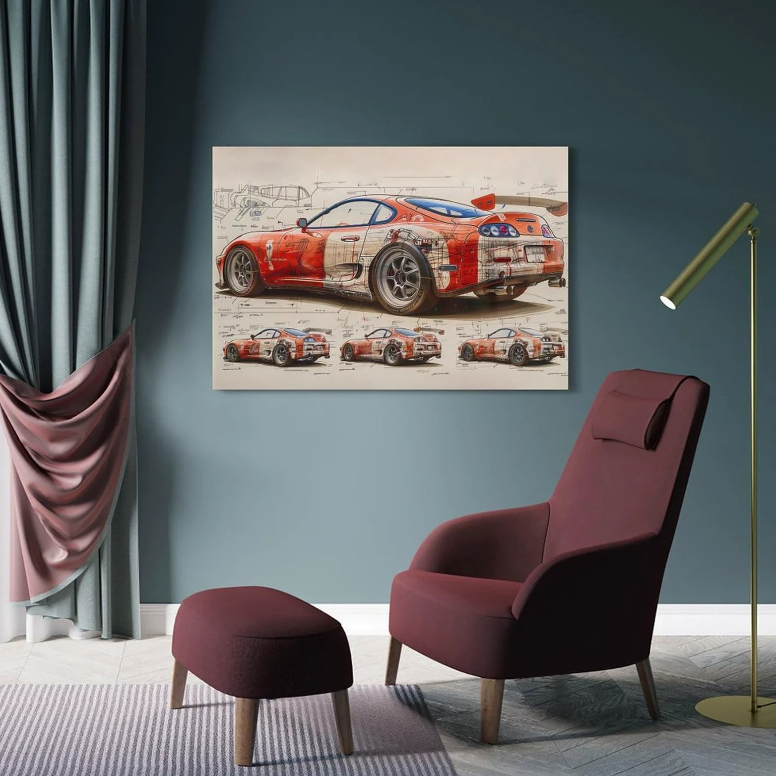 YRNQ Poster su tela con auto sportiva vintage per Supra MK4 Design JDM Classic Street Racing Car Quadro su tela, 50 x 75 cm