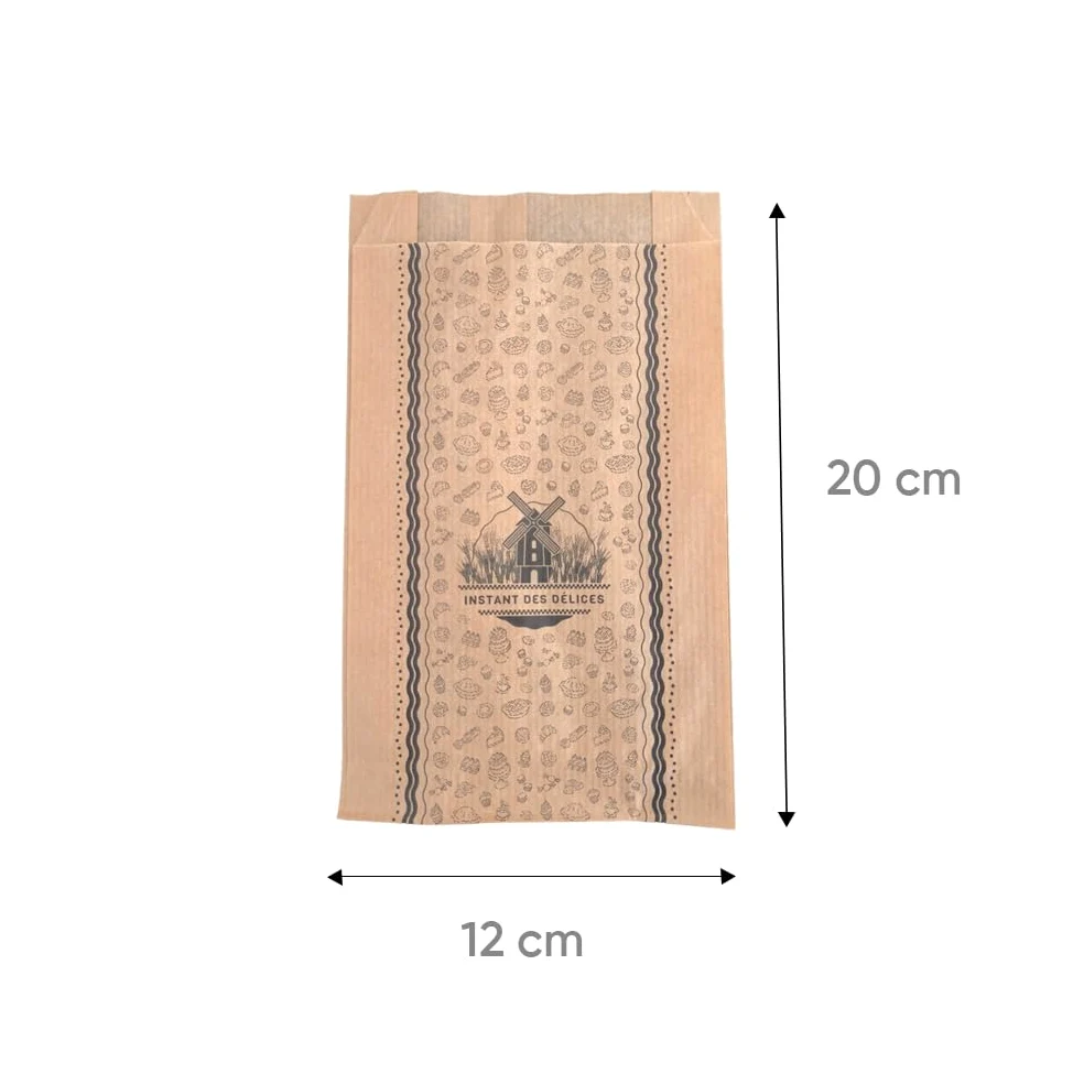 1000 Sacchetti Pane e Alimentari per 4 Cornetti 12+5x21 cm in Carta Kraft Marrone per Uso Alimentare Senza Grasso Stampato in Nero