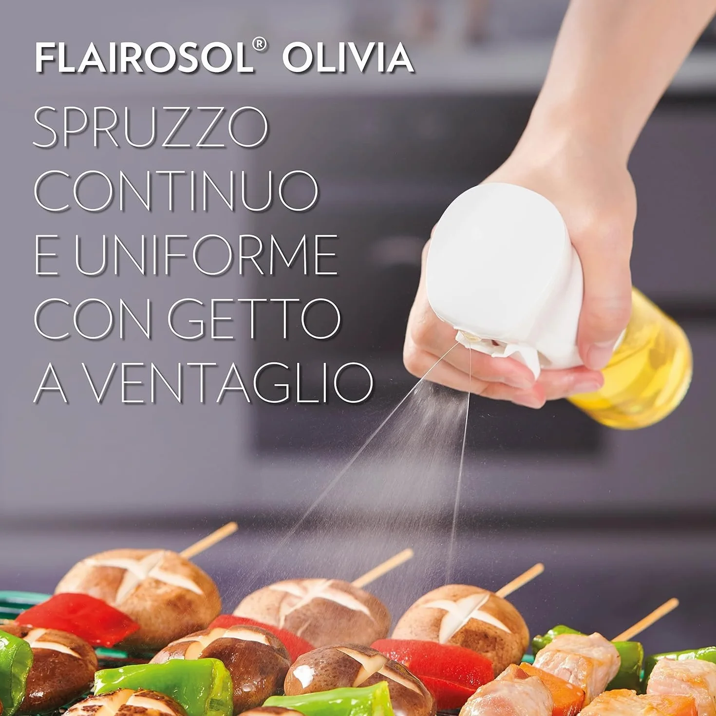 FLAIROSOL OLIVIA Spruzzatore di Olio in Vetro 130ml - Tecnologia a Spruzzo Continuo con Controllo Porzioni
