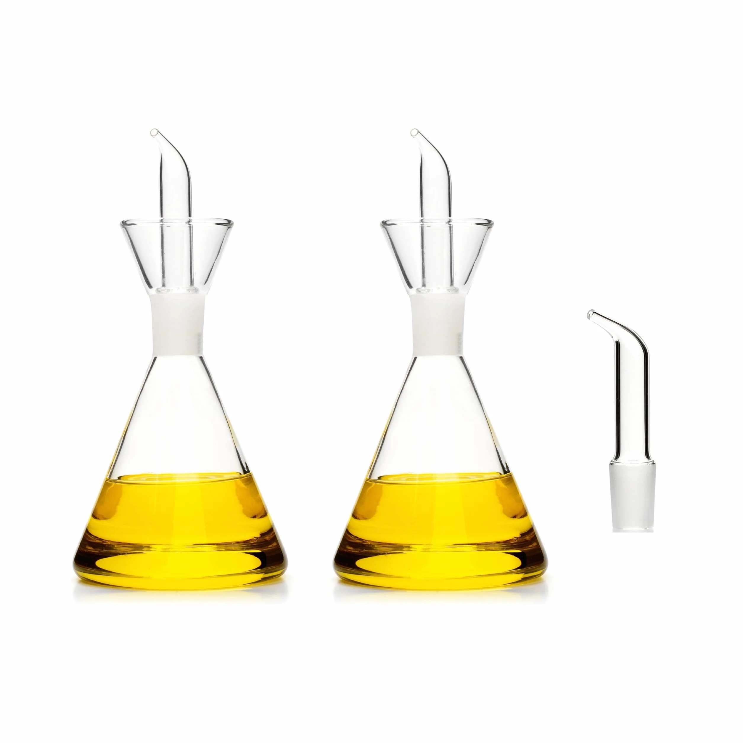 CLASSE ITALY – Set di 2 Oliere in vetro borosilicato 250 ml, Conica, con beccuccio di ricambio incluso, tappo salvagoccia brevettato, senza BPA e piombo
