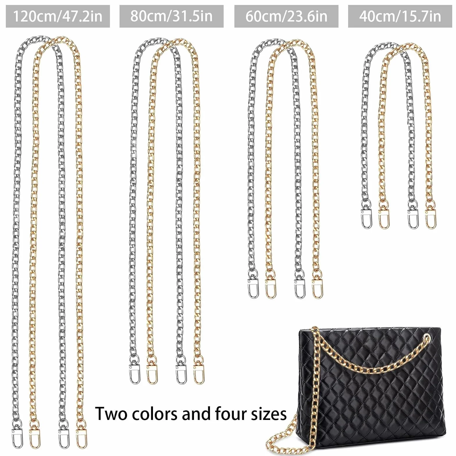 Catena Borsa Metallo 120/80/60/40 CM Oro Argento Tracolla Manici Uncinetto Donna