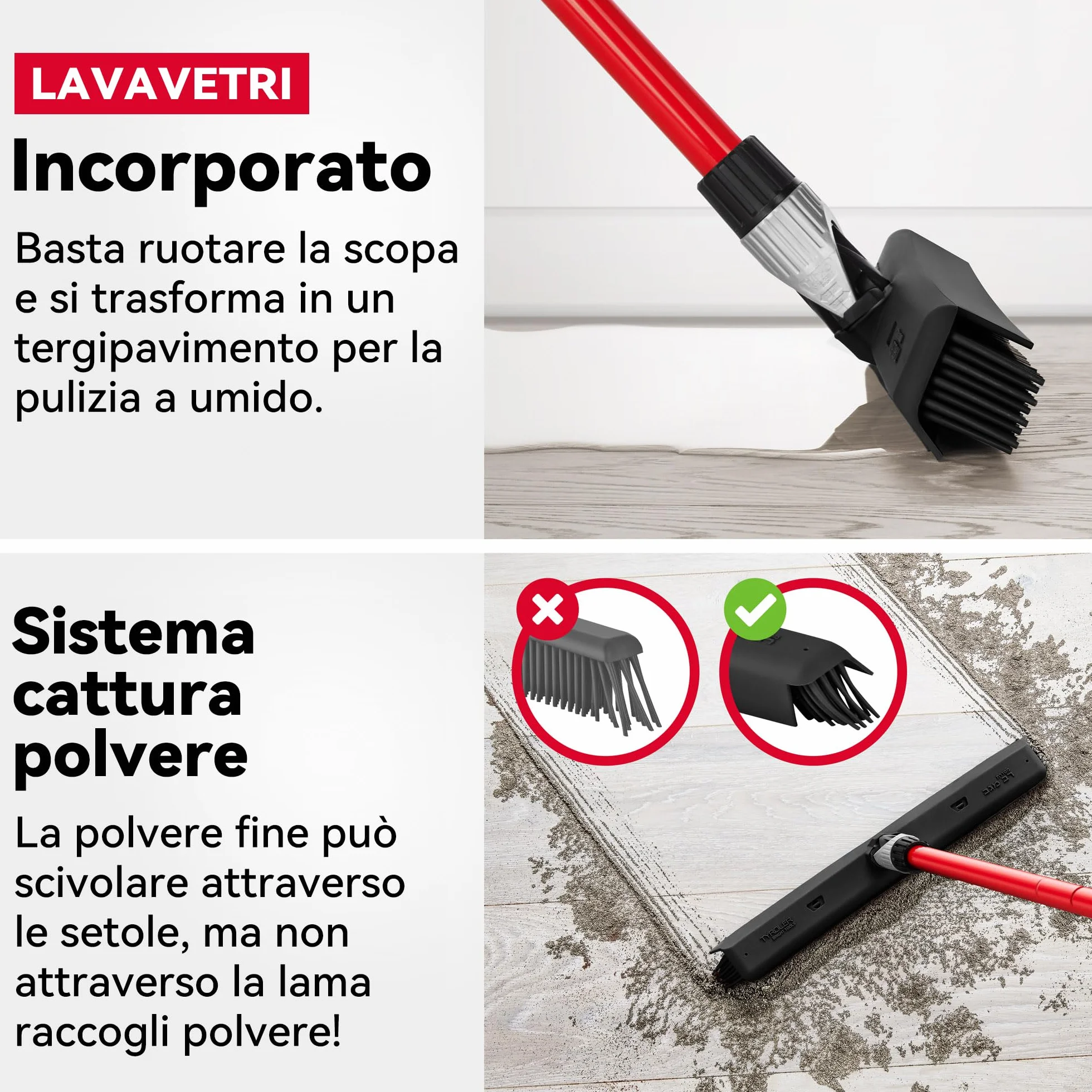Tyroler 2 in 1 Tira Acqua e Scopa in Gomma 41 cm Acciaio Inox Antiruggine