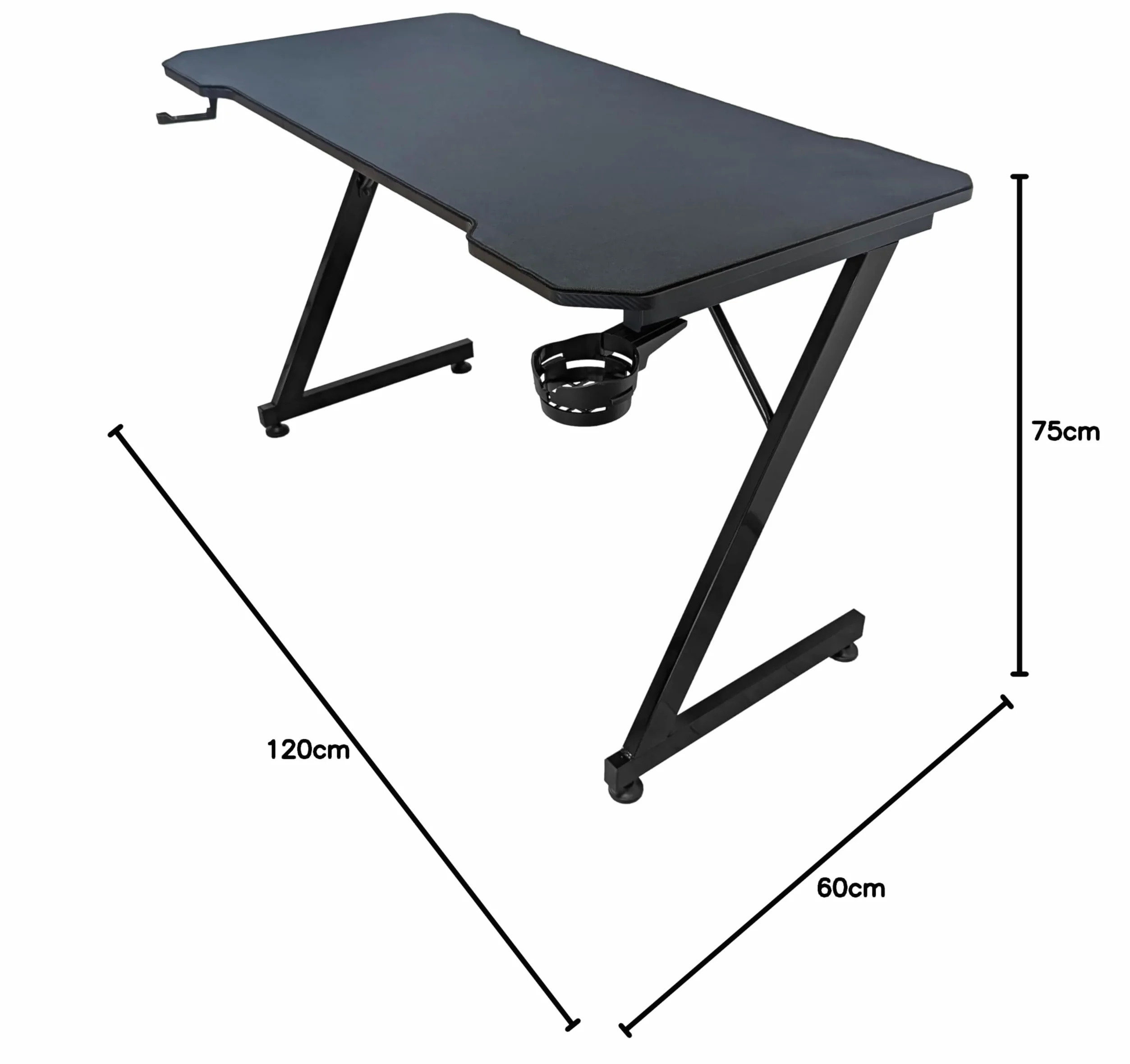 Subsonic Scrivania da Gioco 120 x 60 cm, Scrivania per Giocatori con Piano Ergonomico in Fibra di Carbonio Completamente Rivestito con Tappetino per Mouse XXL, Portabicchieri e Portacuffie da Gioco