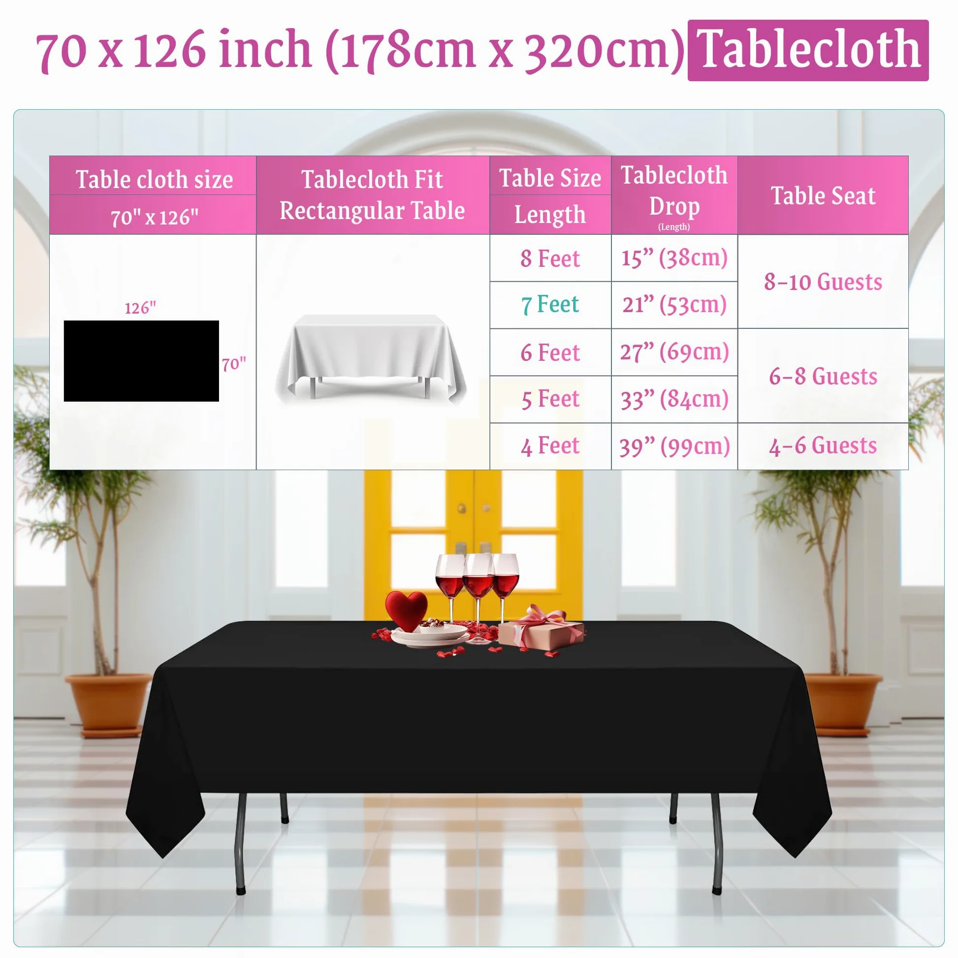 Weddecor Tovaglia rettangolare in tessuto di poliestere resistente di alta qualità, 10 x 300 cm, per matrimoni, compleanni, anniversari, cene, eventi, decorazione