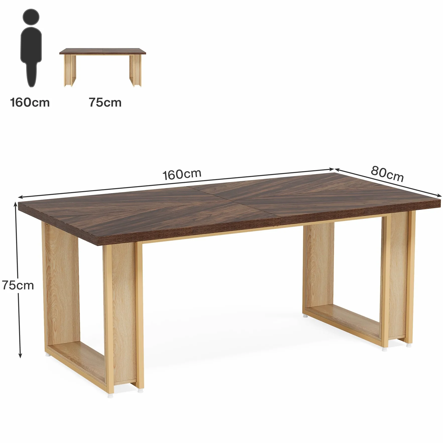 Tribesigns Scrivania da 160 cm, per ufficio, in legno, semplice tavolo da ufficio, grande scrivania rustica, marrone, spazio di lavoro aziendale, con telaio in metallo stabile