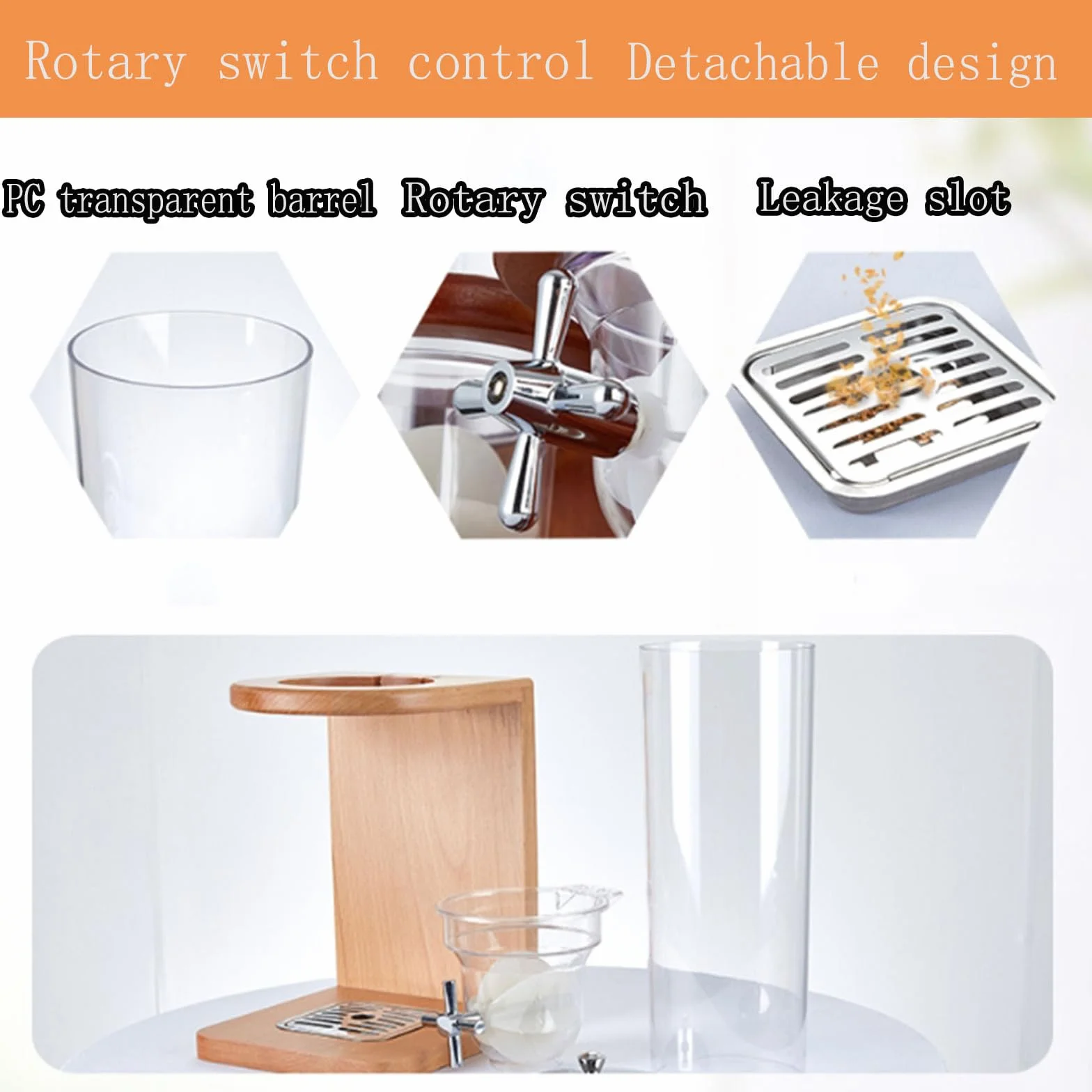 Dispenser per cereali in bambù, 3,5 l/7 l/10,5 l, contenitore per cereali da appoggio, con barile in PC e base in legno, dispenser per alimenti secchi, per riso, fagioli, noci