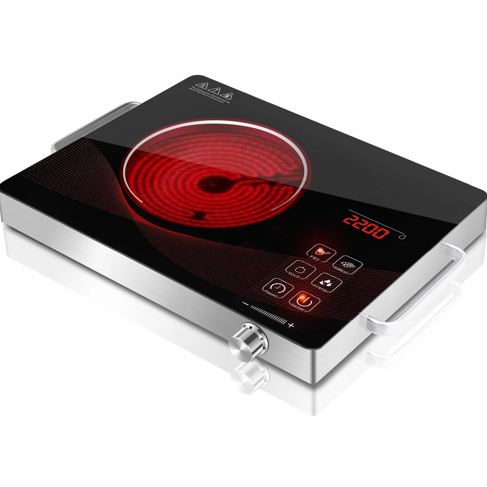 Fornello Elettrico 1 Fuoco a Infrarossi Portatile, Piastra Vetroceramica con Controllo Touch, Temperatura Regolabile RR-912-Black