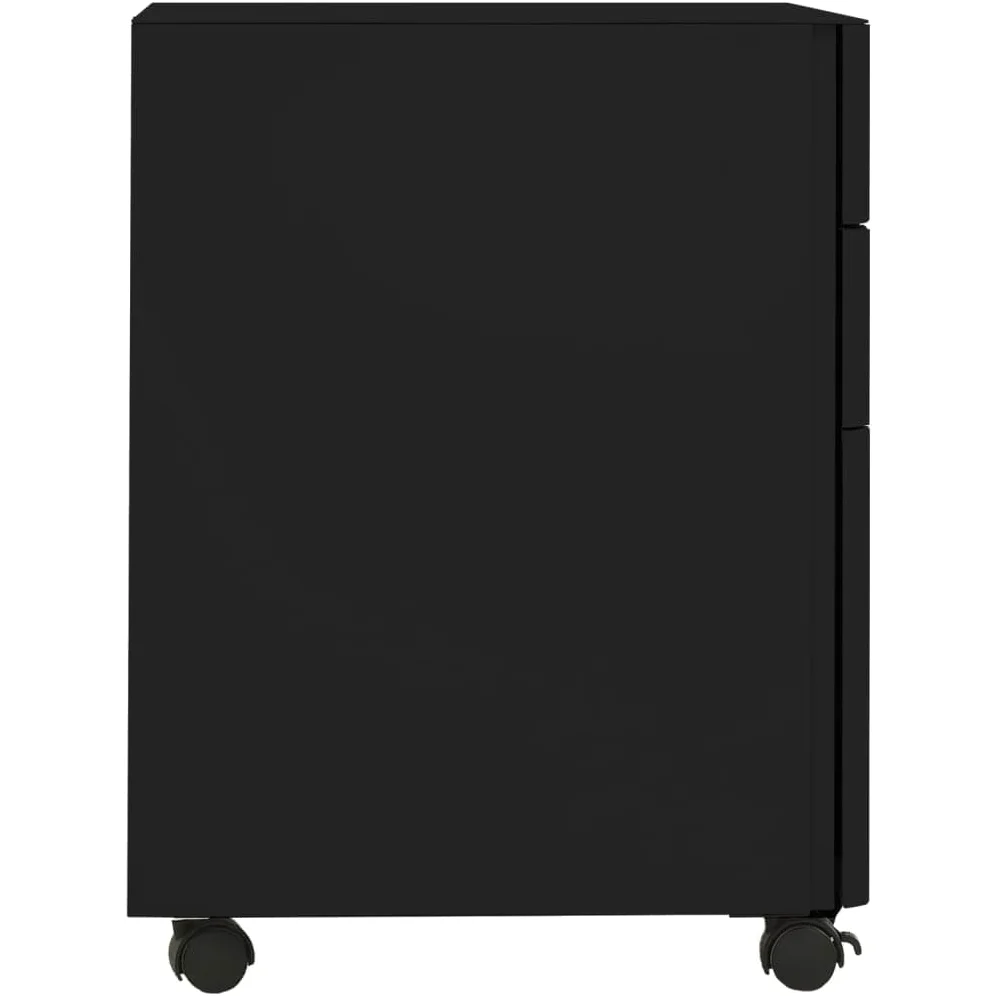 Hothingwell Raccoglitore Mobile Nero 3 Cassetti Acciaio 30x45x59 cm | Con serratura, barre di sospensione rimovibili, portamatita, guide a sfera, sotto scrivania