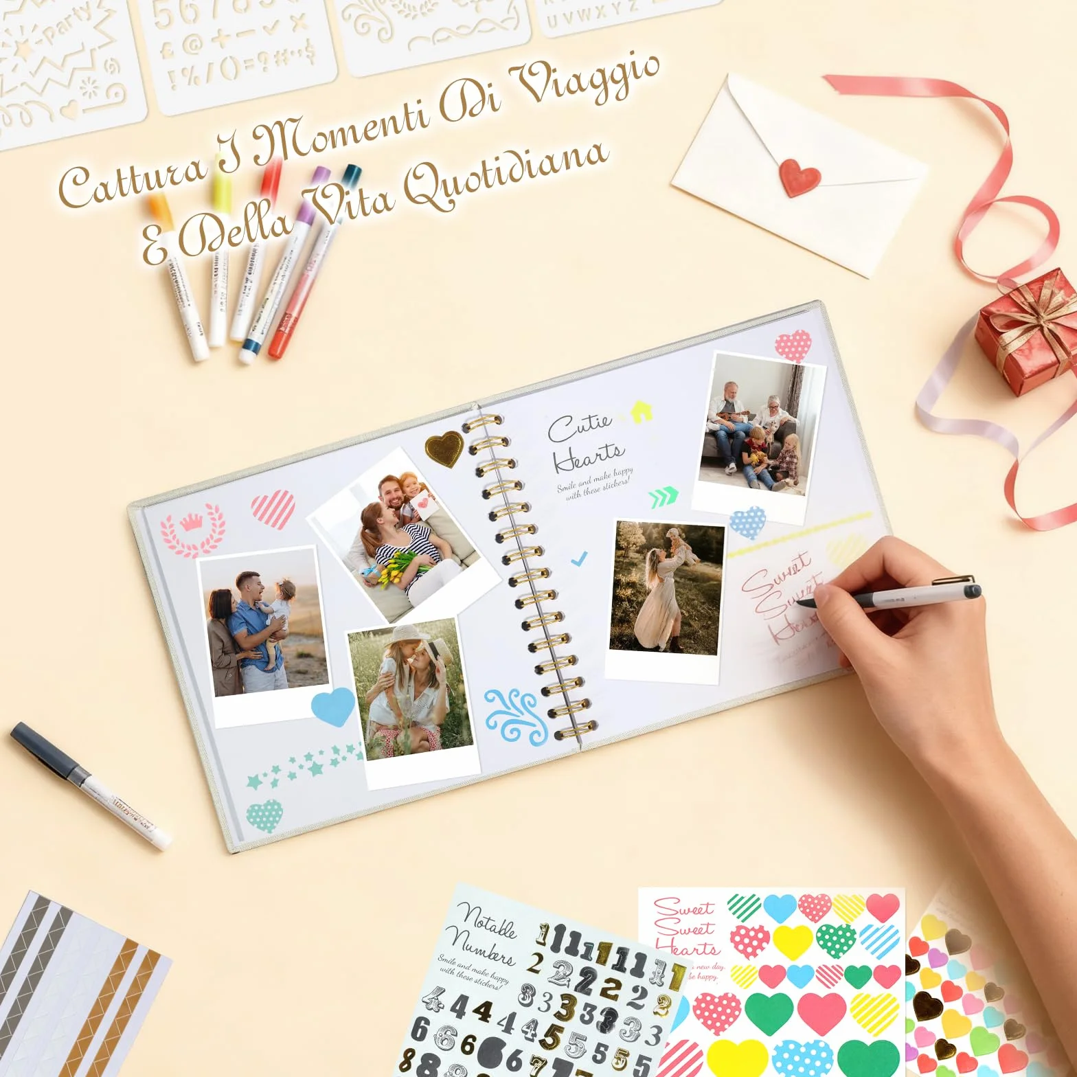 Album Foto 20,5x20,5 cm, 20 Pagine Libro Foto da Personalizzare - Album Scrapbook da Completare, Libro ad Anelli per Bebè, Matrimonio, Compleanno