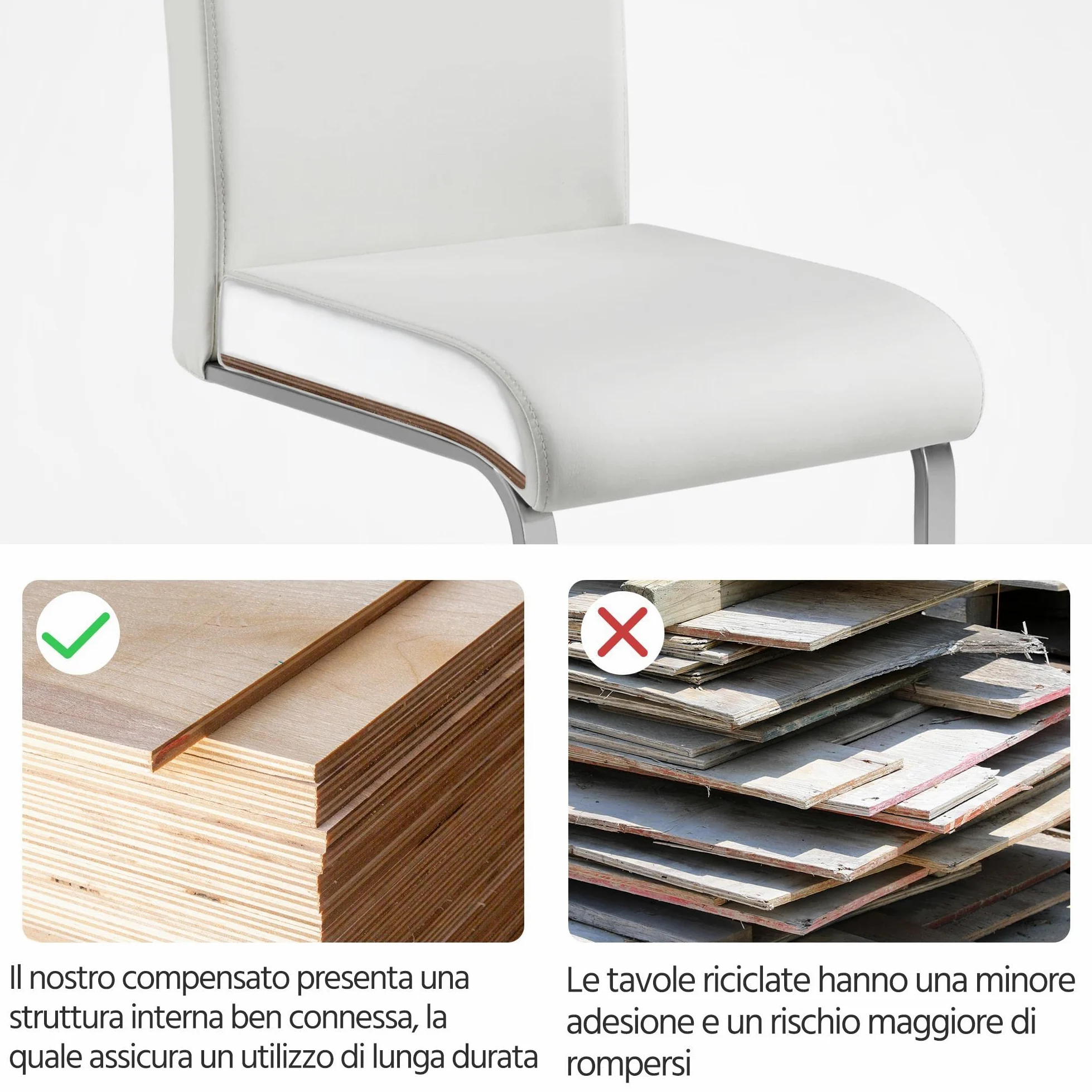 Yaheetech Set 6 Sedie Imbottite Sala da Pranzo Sedie Bianche Moderne Cucina in Finta Pelle e Gambe in Metallo da Ufficio Salotto Soggiorno Portata 135 kg