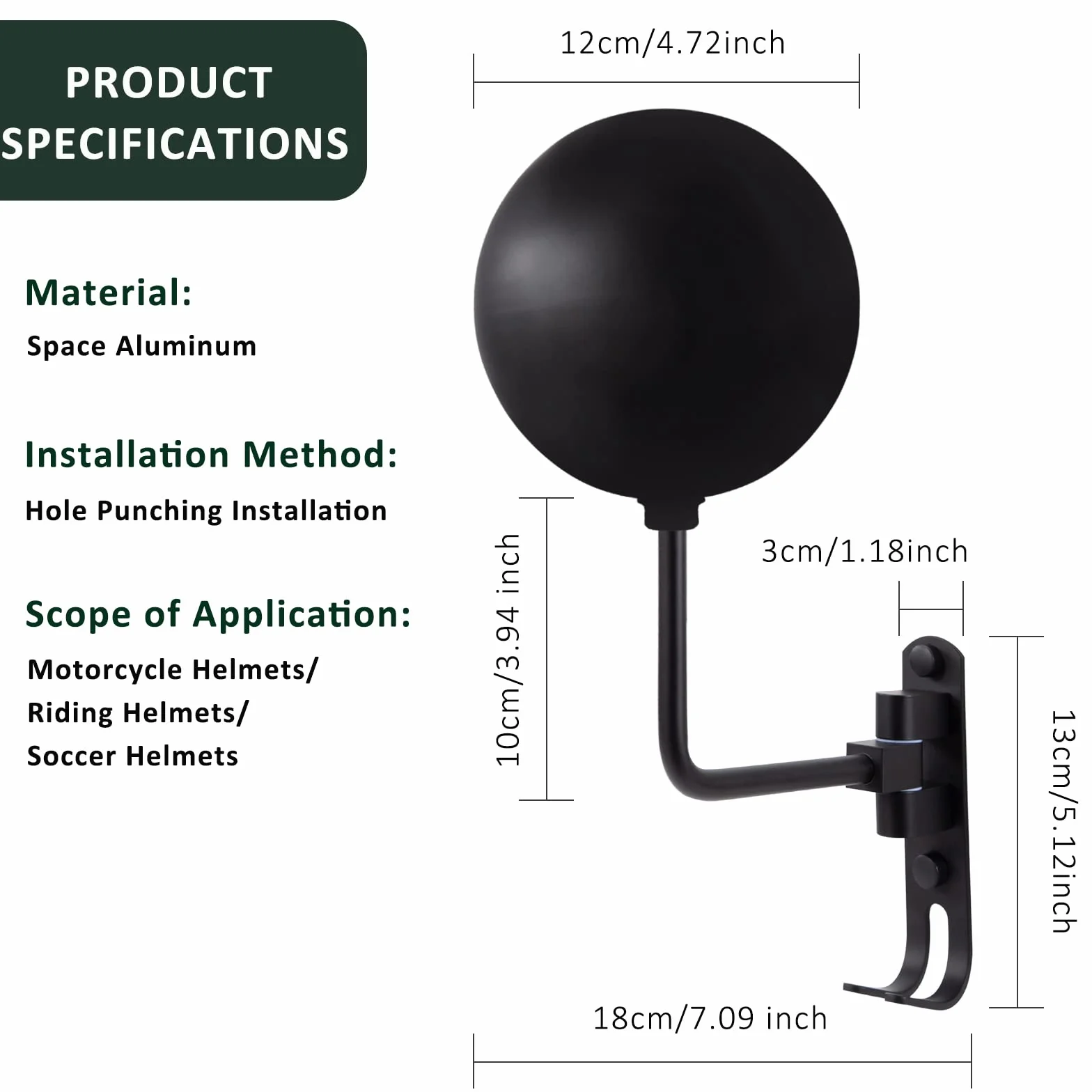 Tunejoy Porta Casco Moto da Parete Supporto per Casco da Moto Rotazione di 180 ° per Cappello Girevole a Parete Elmetto Casco per Bicicletta Espositore Nero
