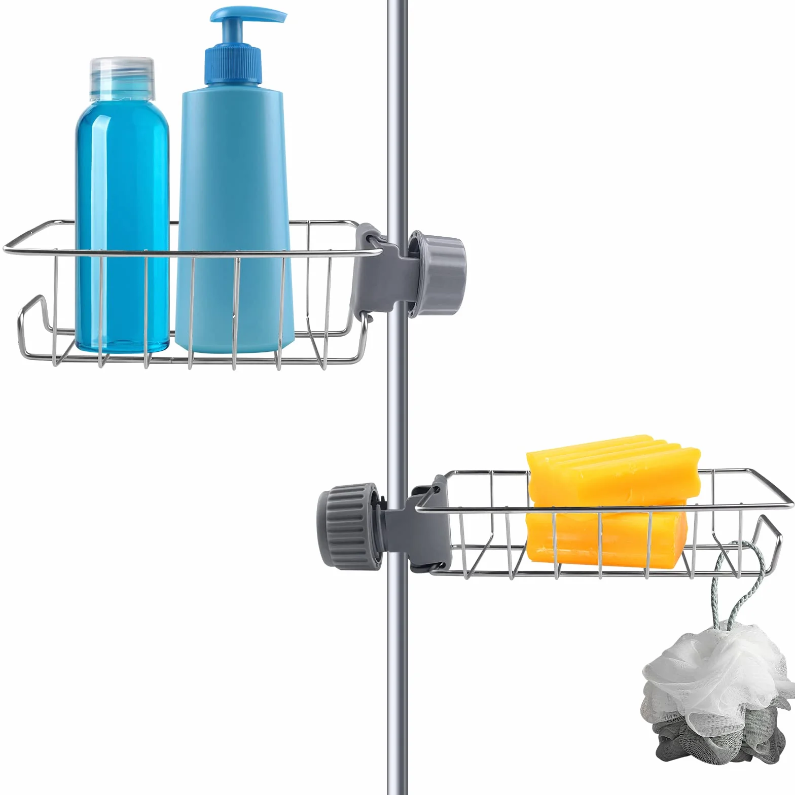 Porta Sapone Doccia Senza Foratura Acciaio Inox 304 Antiruggine Regolabile Aste 15-30mm