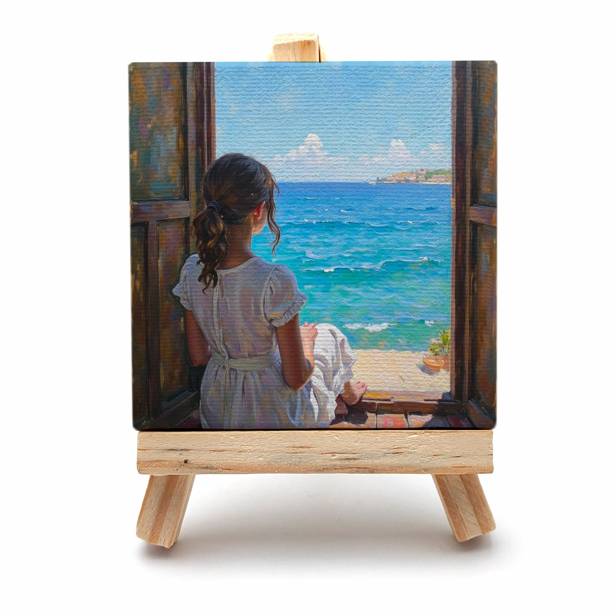 Mini Cavalletto in Legno con Tela 8x8 cm – Set per Pittura e Decorazione